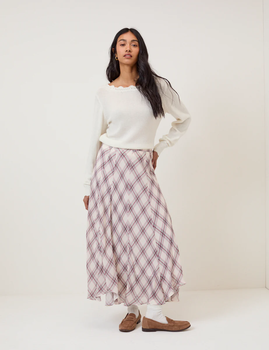 White Crochet Trim V-Neck Jumper - Image 4