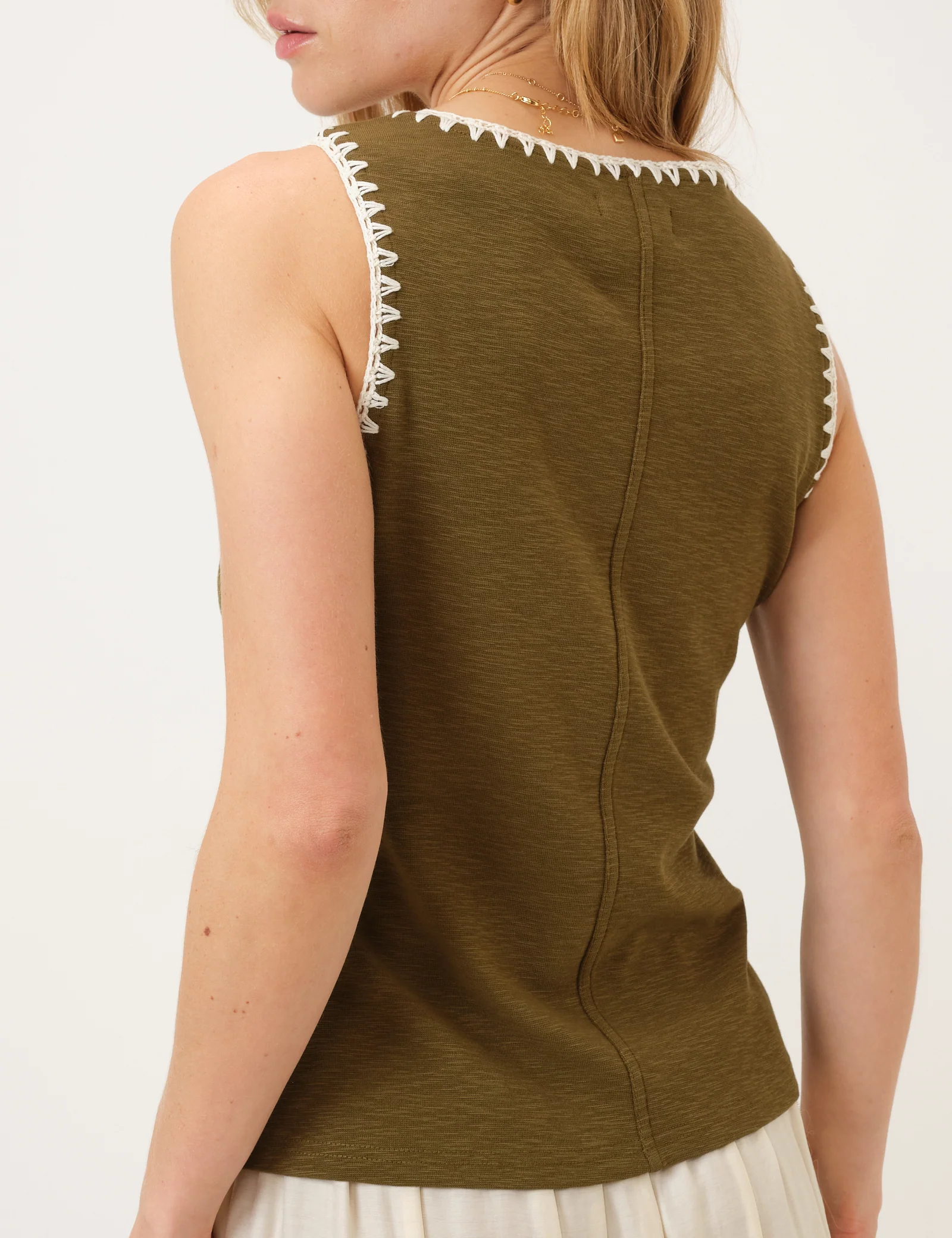 Khaki Crochet Trim Vest - Image 4