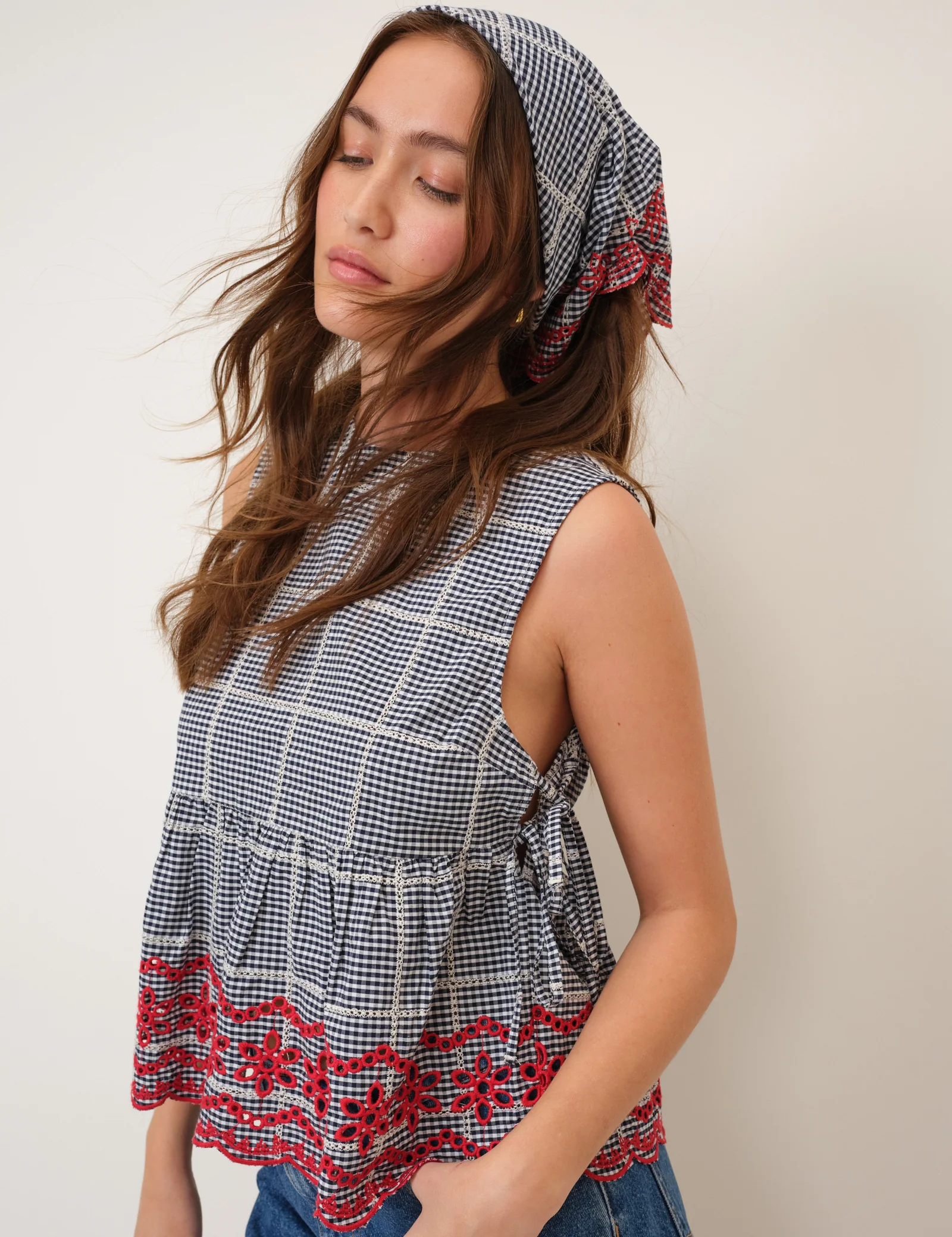Navy Gingham Scarf - Image 3
