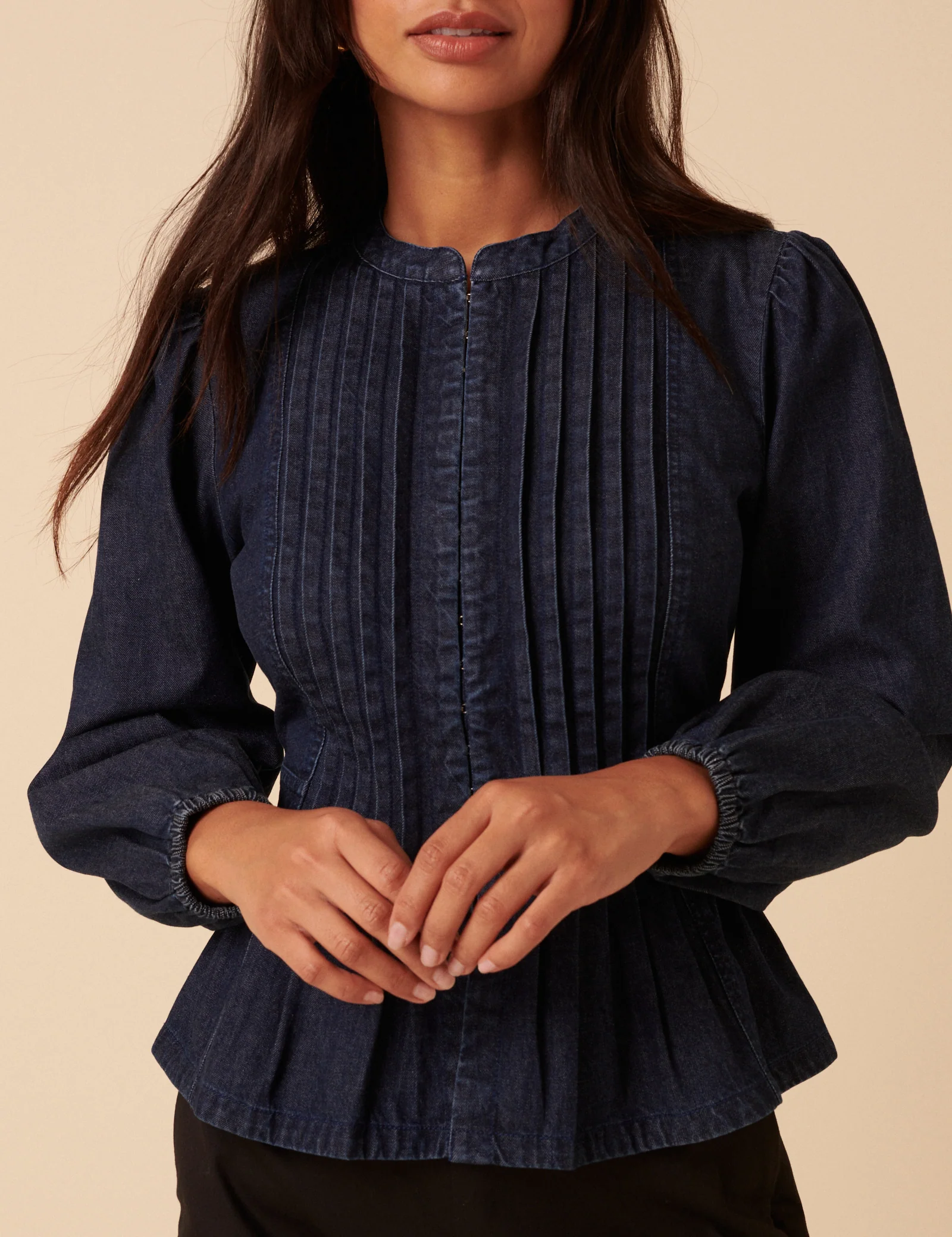 Dark Denim Pintuck Denim Blouse - Image 3