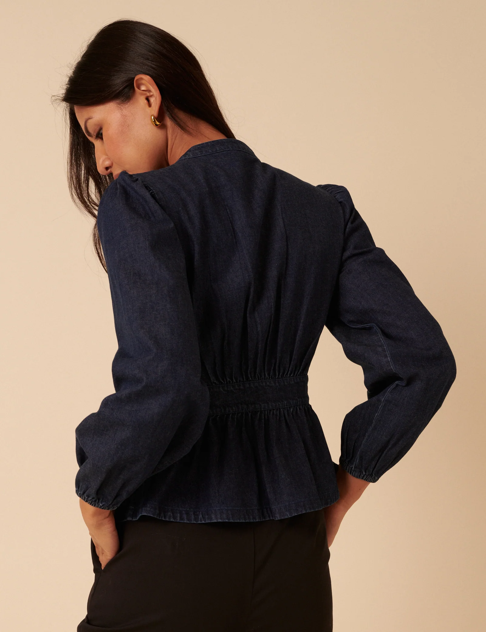 Dark Denim Pintuck Denim Blouse - Image 4