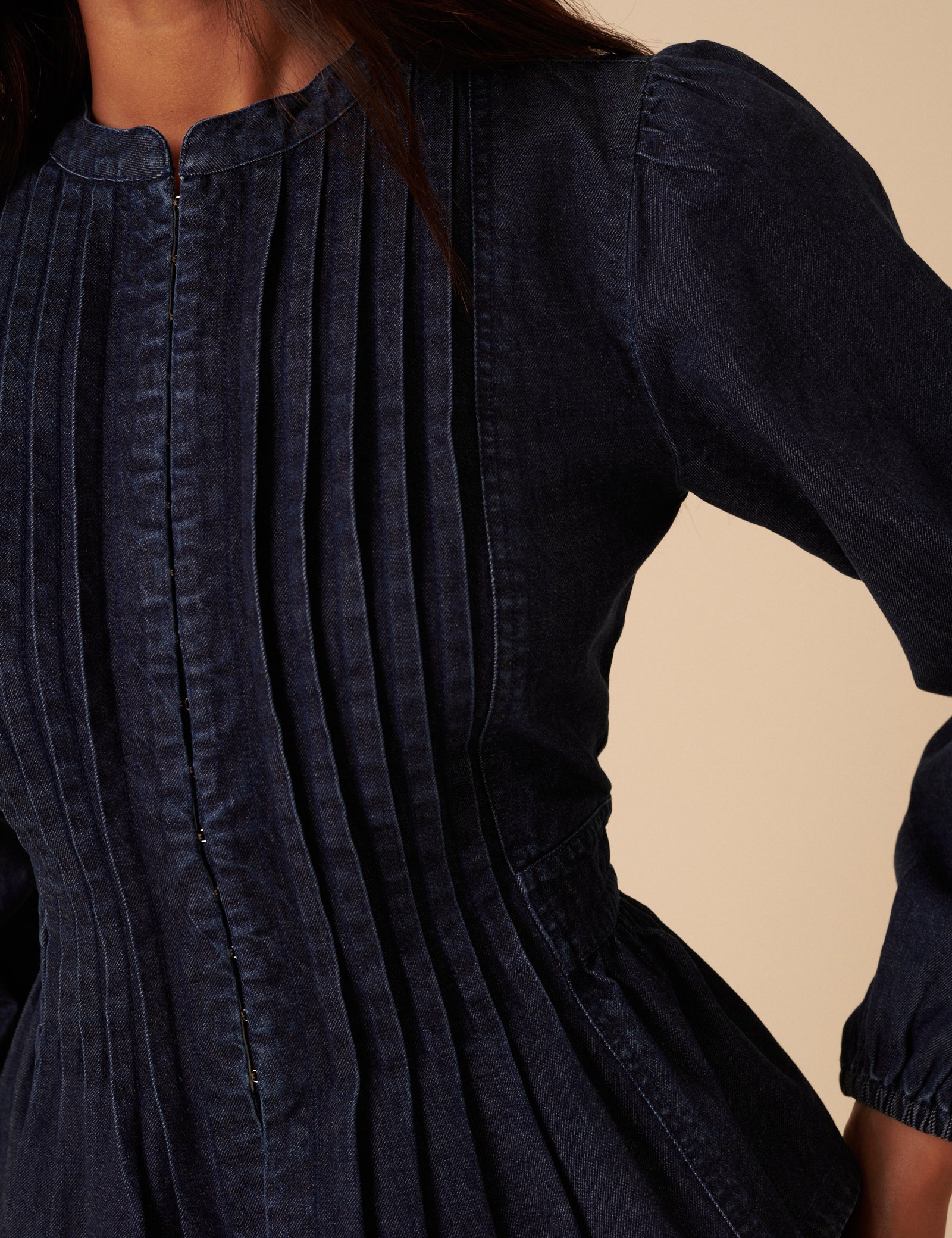 Dark Denim Pintuck Denim Blouse - Image 5
