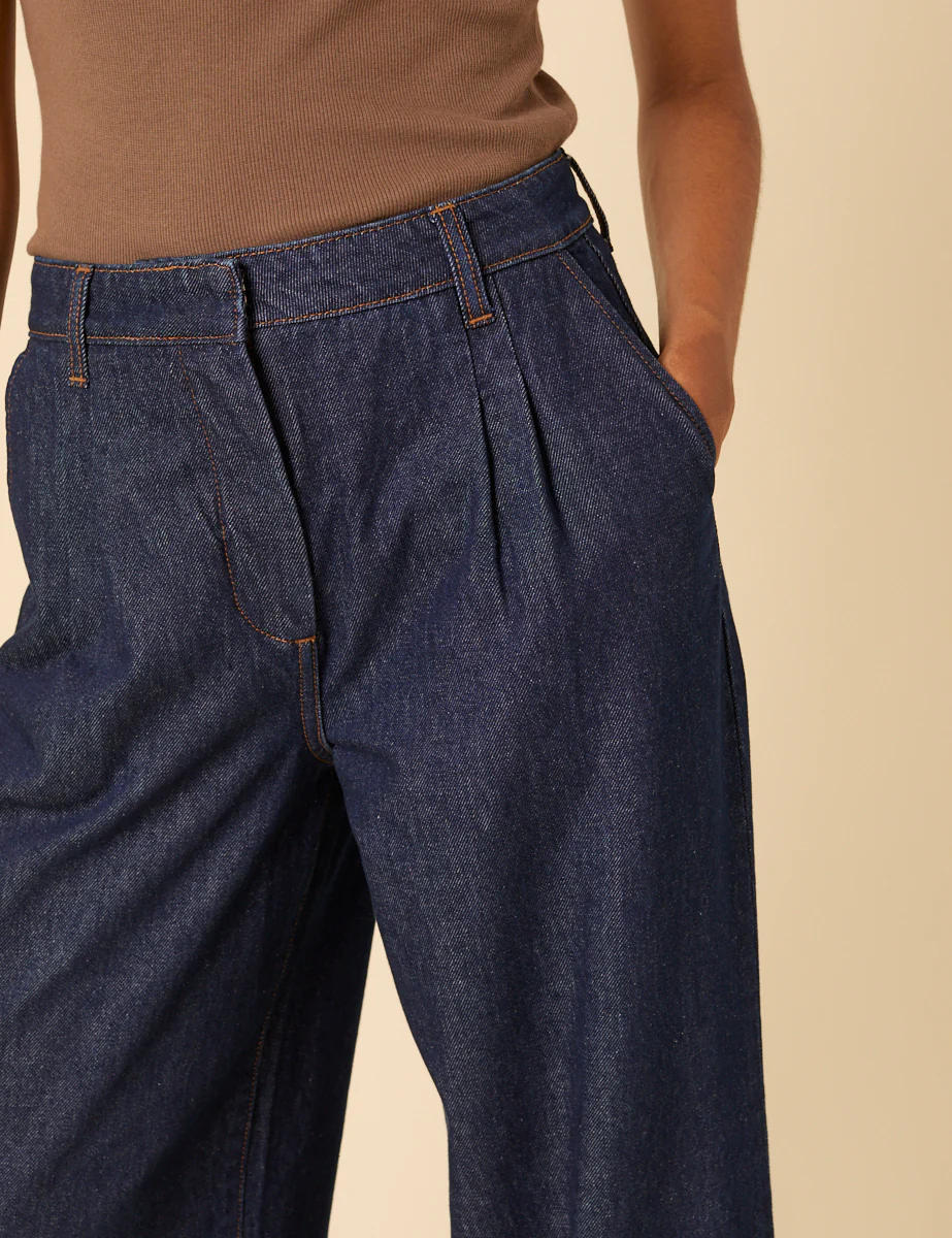 Dark Blue High Rise Pleated Tailored Jeans - Image 4