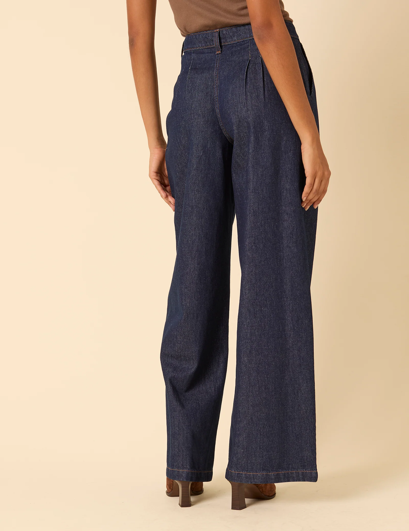 Dark Blue High Rise Pleated Tailored Jeans - Image 5