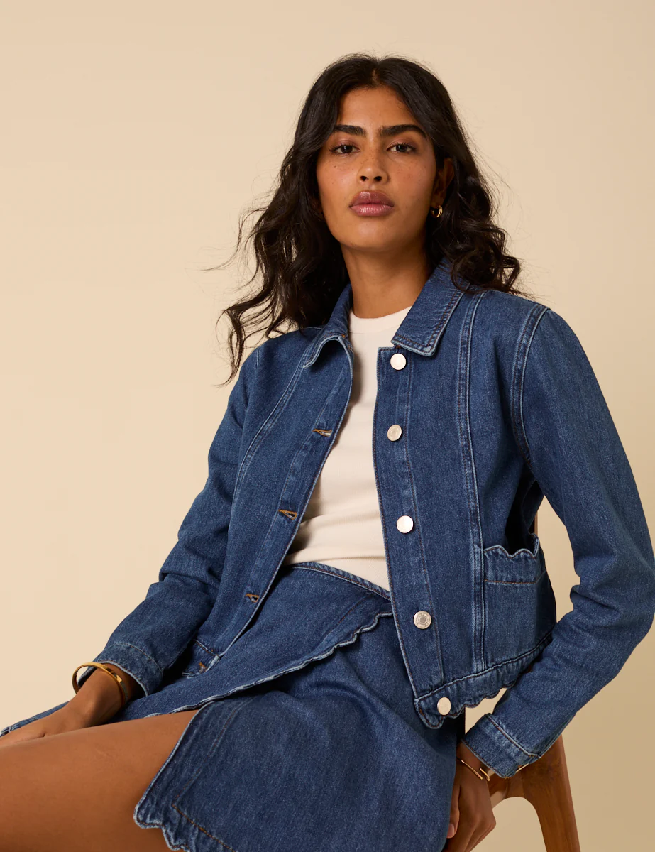 Dark Denim Scallop Hem Jacket - Image 2