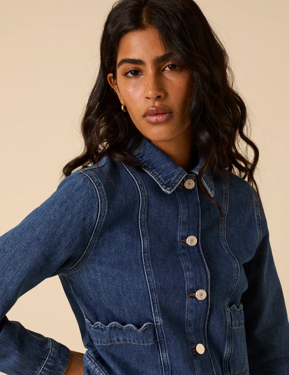 Dark Denim Scallop Hem Jacket - Image 4
