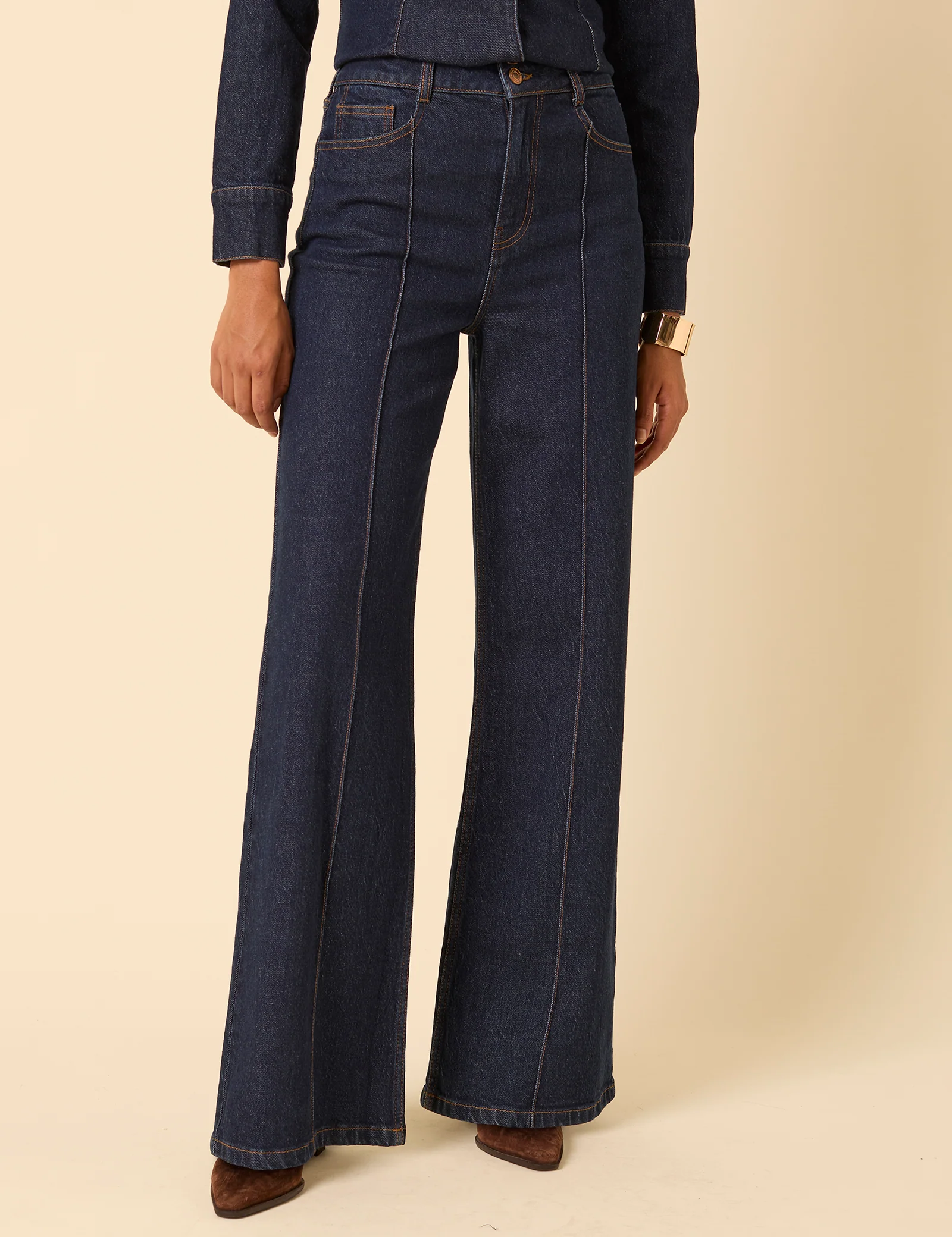 Dark Blue High Rise Stretch Wide Leg Jeans - Image 2