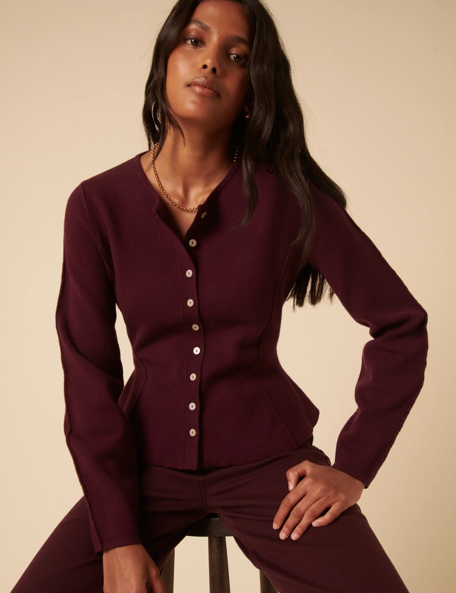 Dark Purple Peplum Waisted Cardigan - Image 2