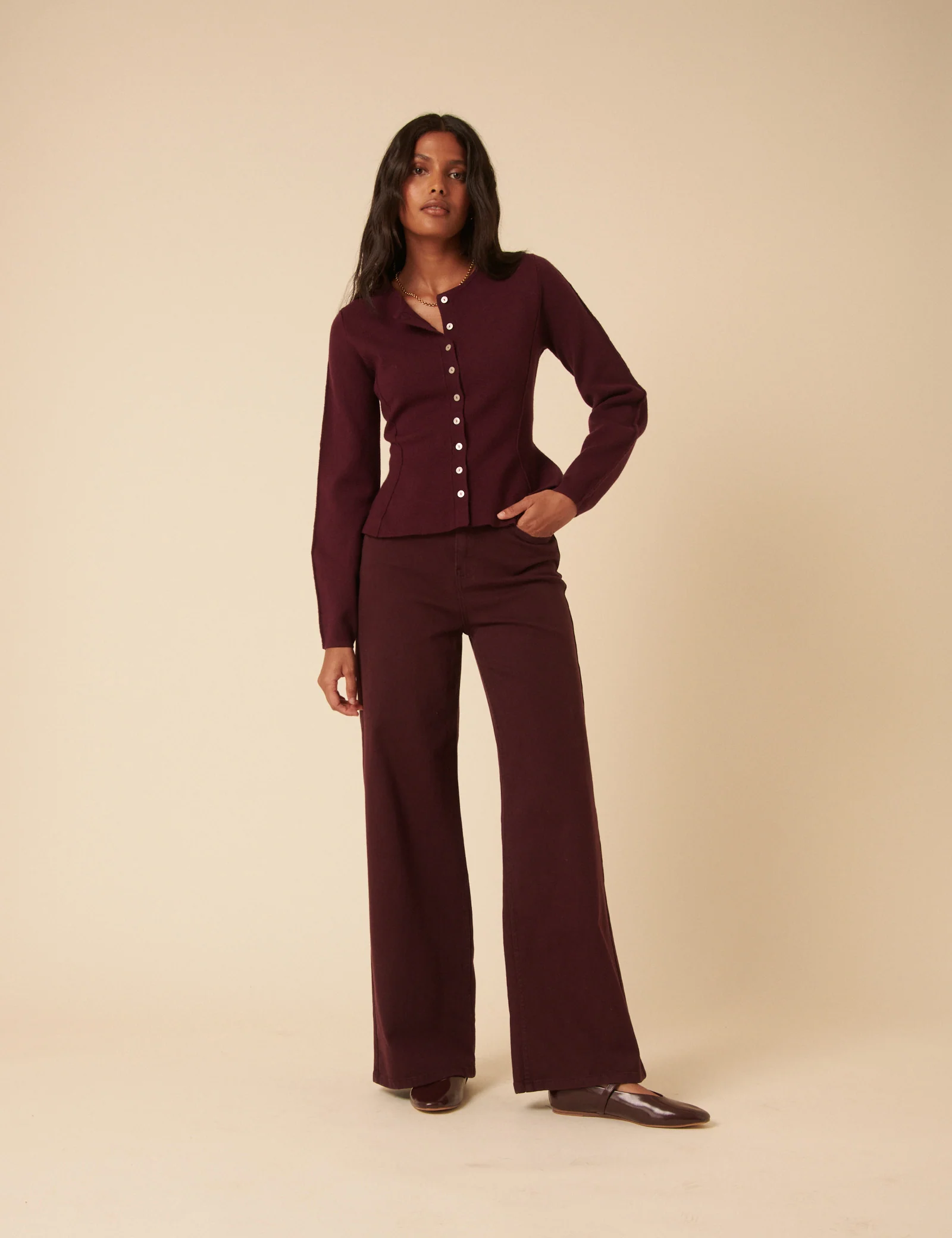 Dark Purple Peplum Waisted Cardigan - Image 3