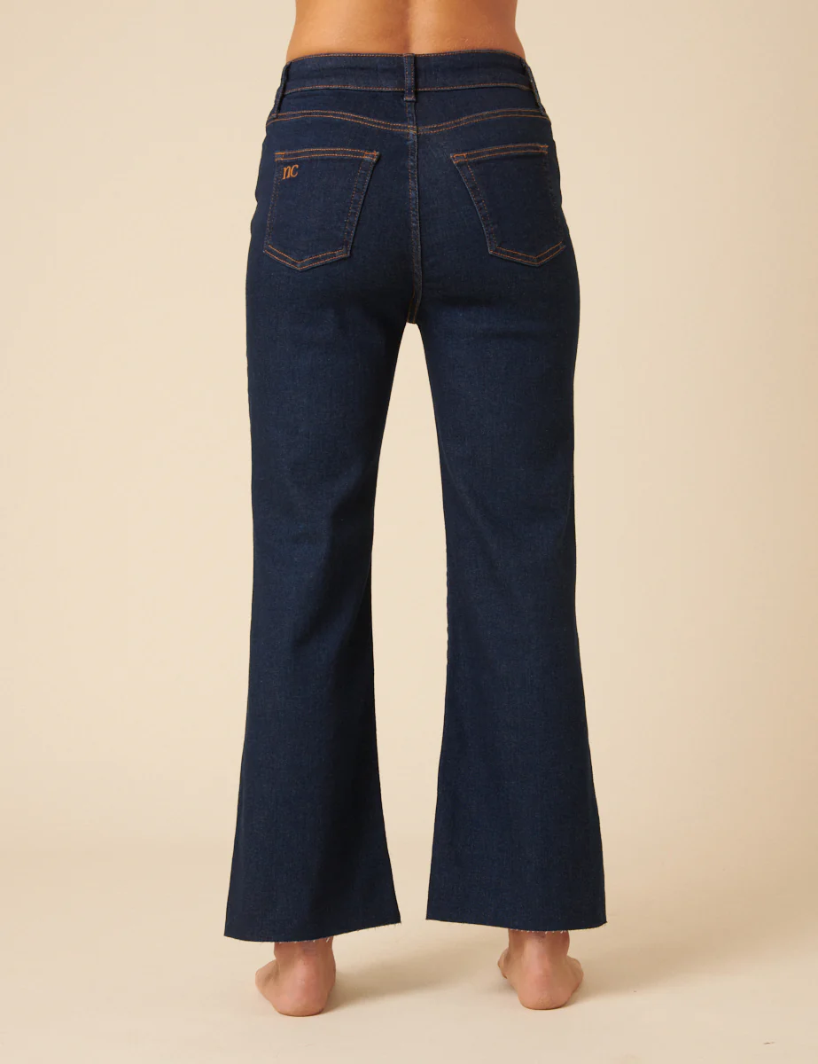 Dark Blue High Rise Cropped Kick Flare Jeans - Image 5