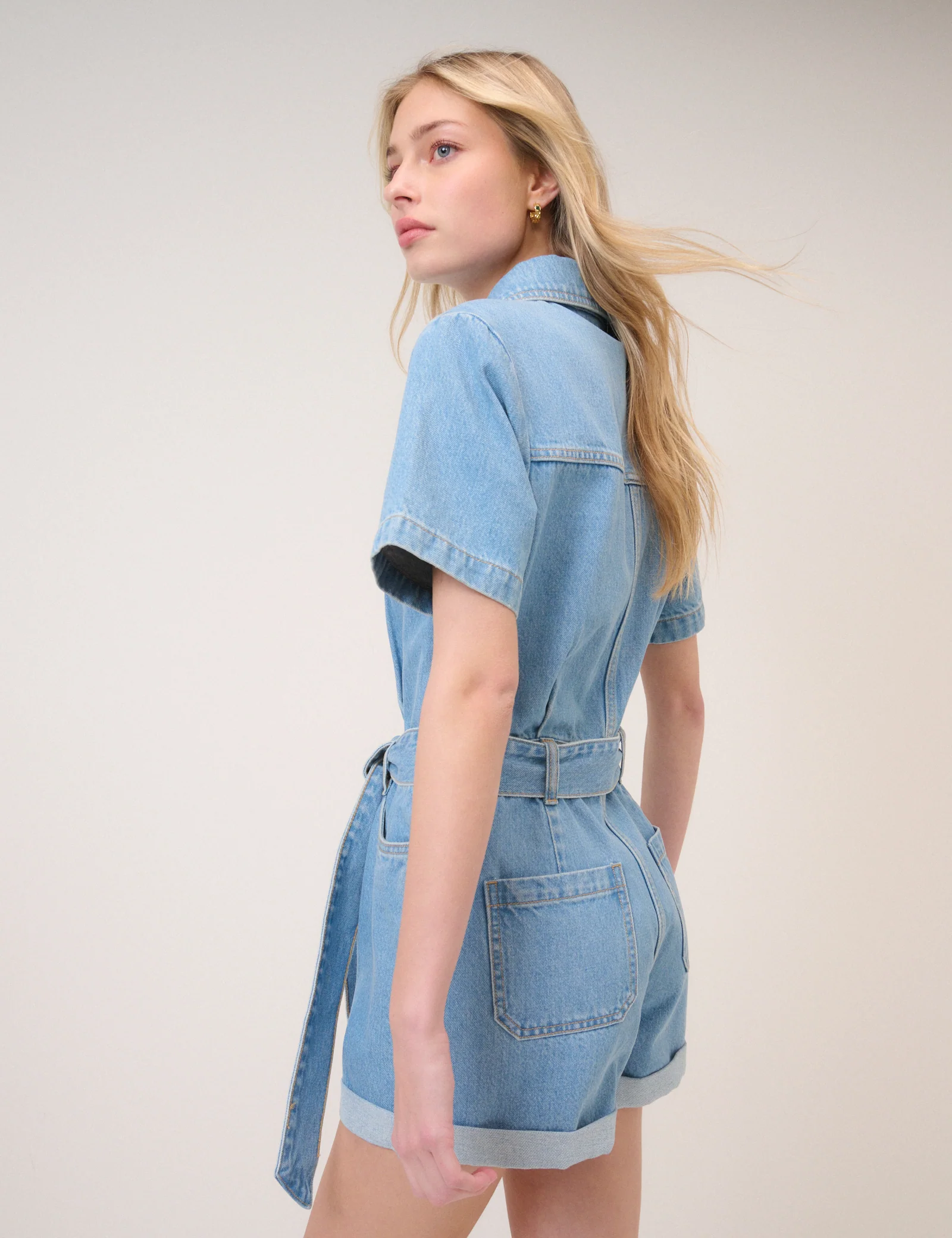 Denim Tie Waist Playsuit - Image 5