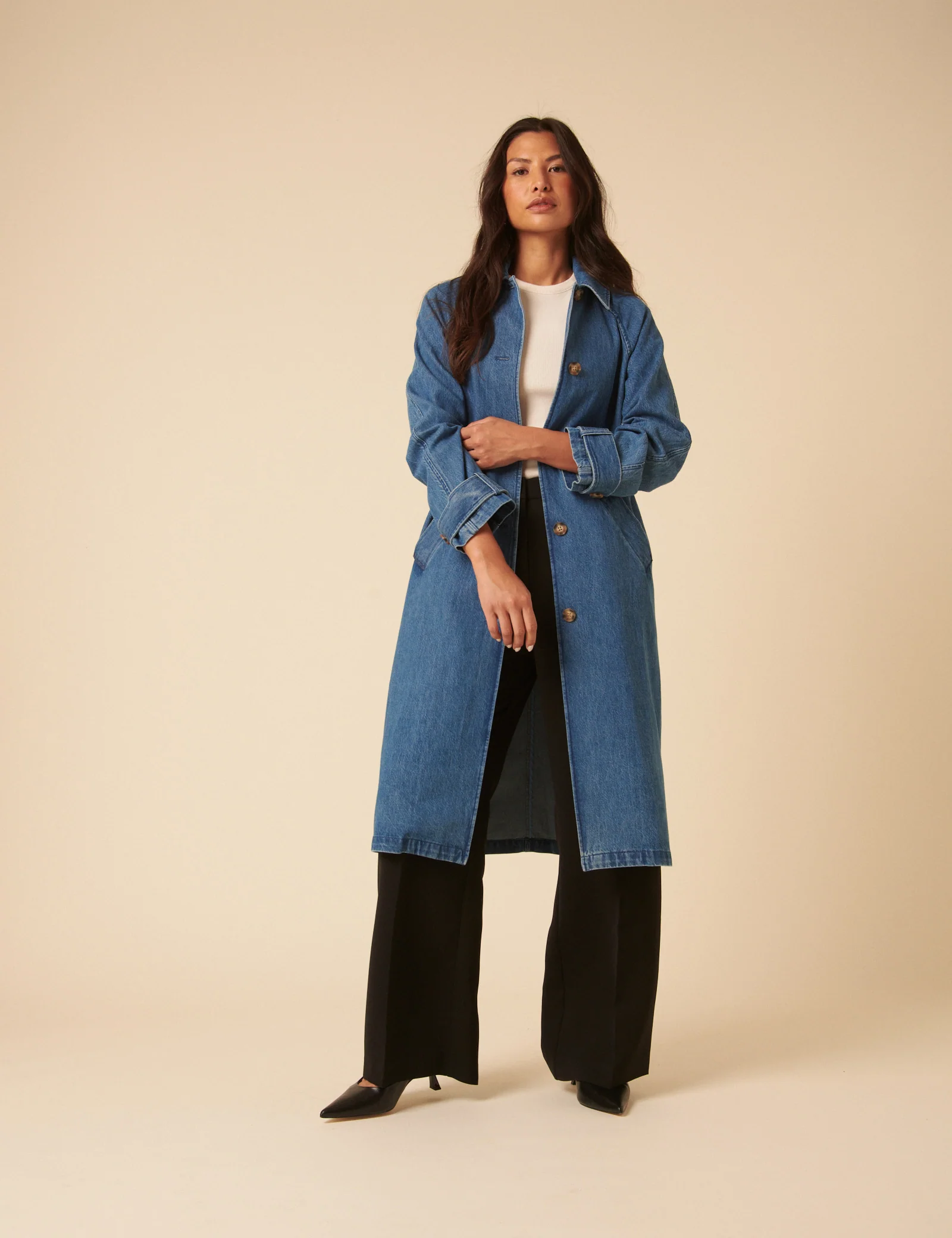 Denim Single Breasted Trench Coat - Image 2