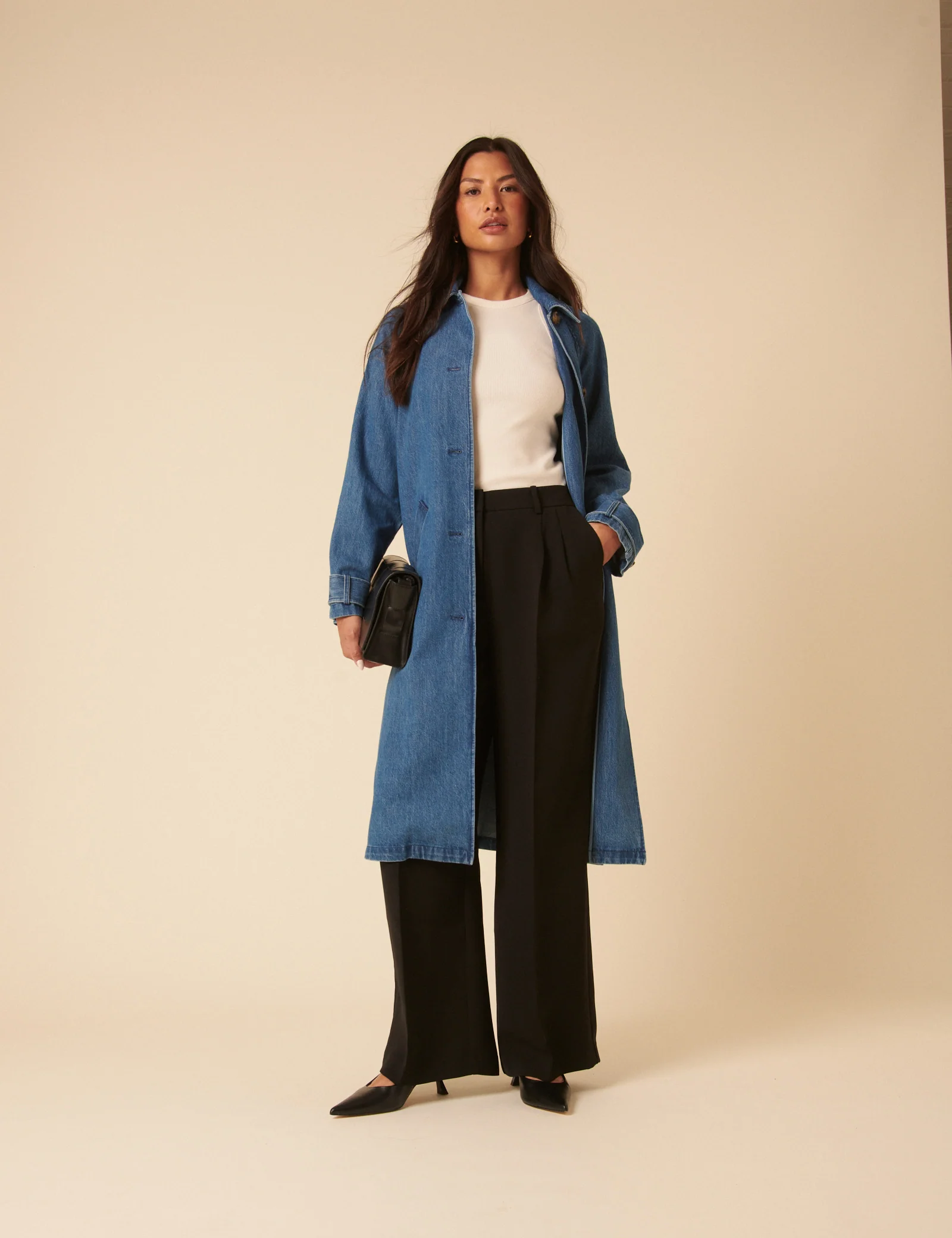 Denim Single Breasted Trench Coat - Image 3