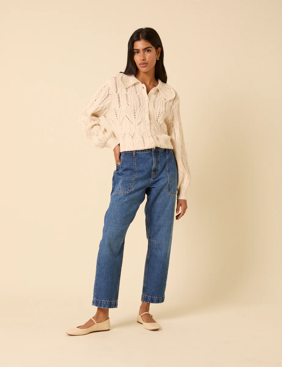 Blue Mid Rise Utility Barrel Leg Jeans - Image 2