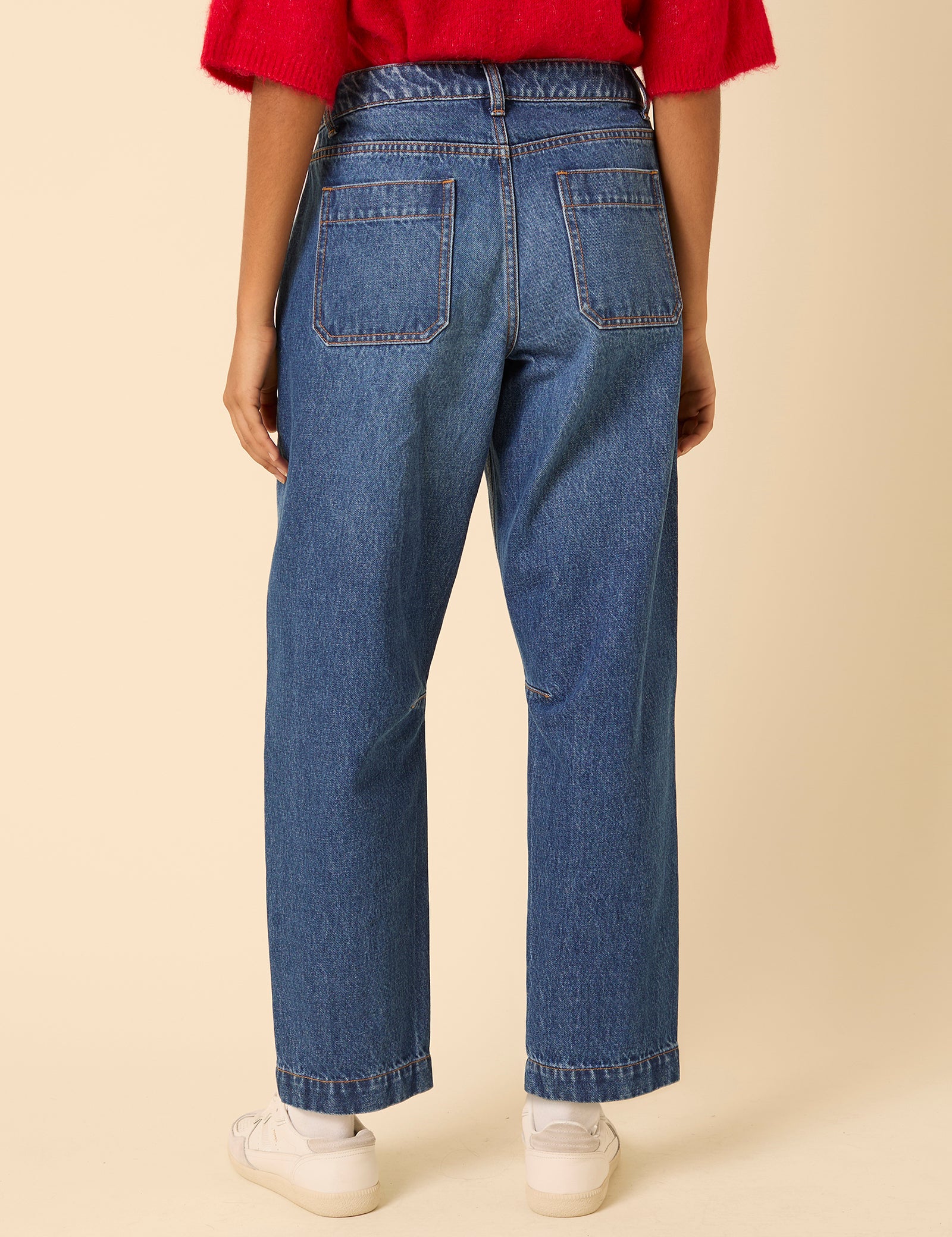 Blue Mid Rise Utility Barrel Leg Jeans - Image 5