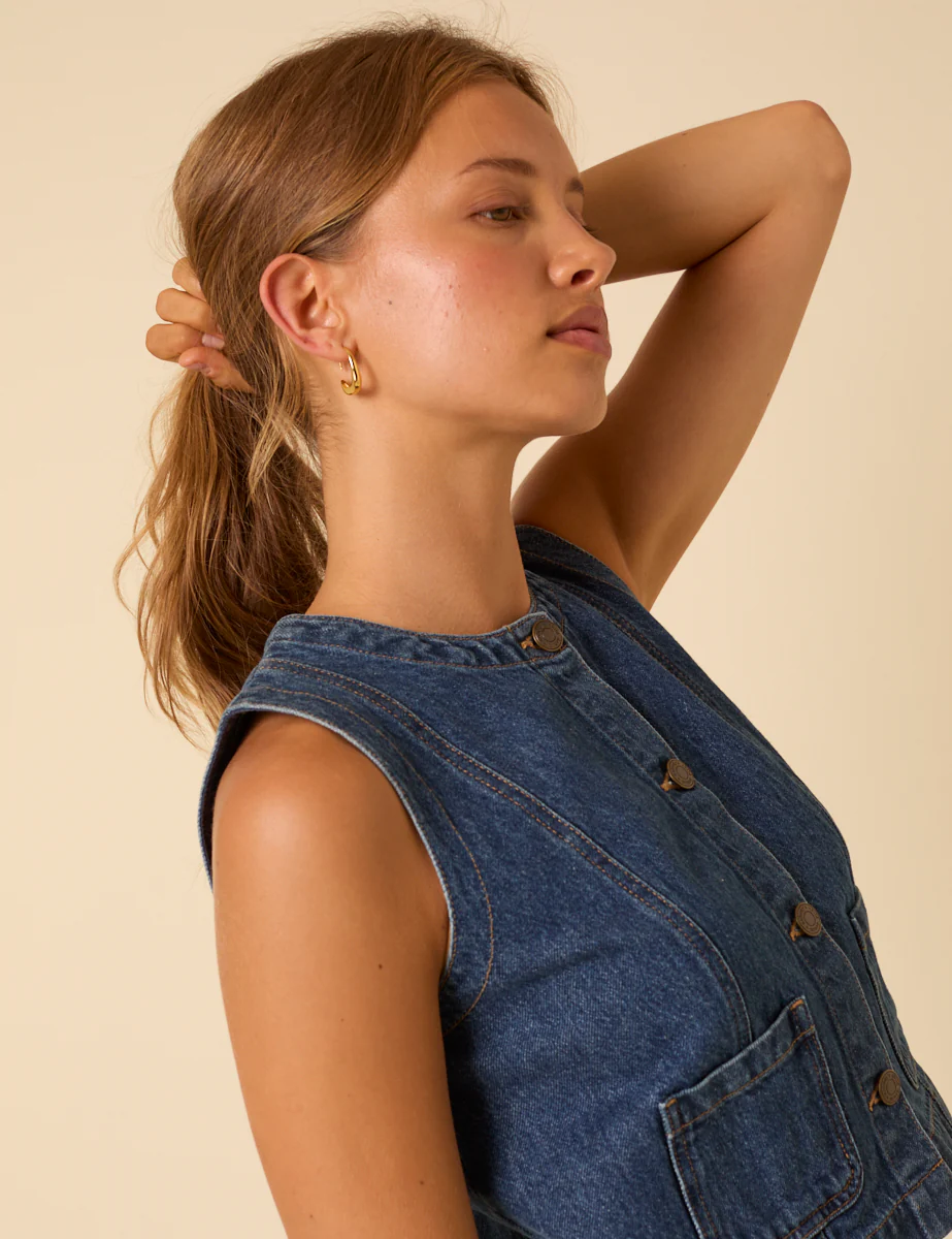 Dark Blue Denim Crew Neck Waistcoat - Image 3