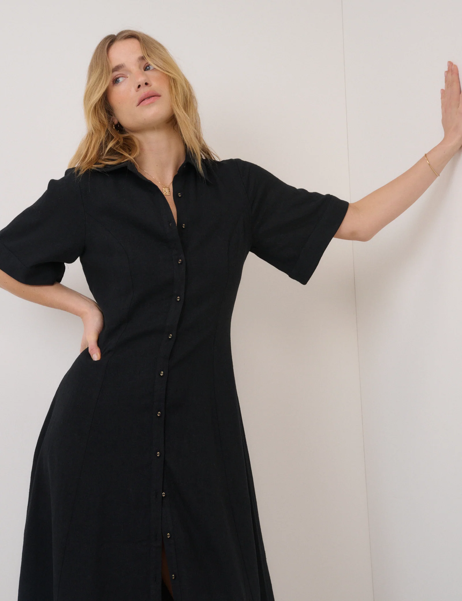 Black Short Sleeve Dillon Shirt Dress - Image 5