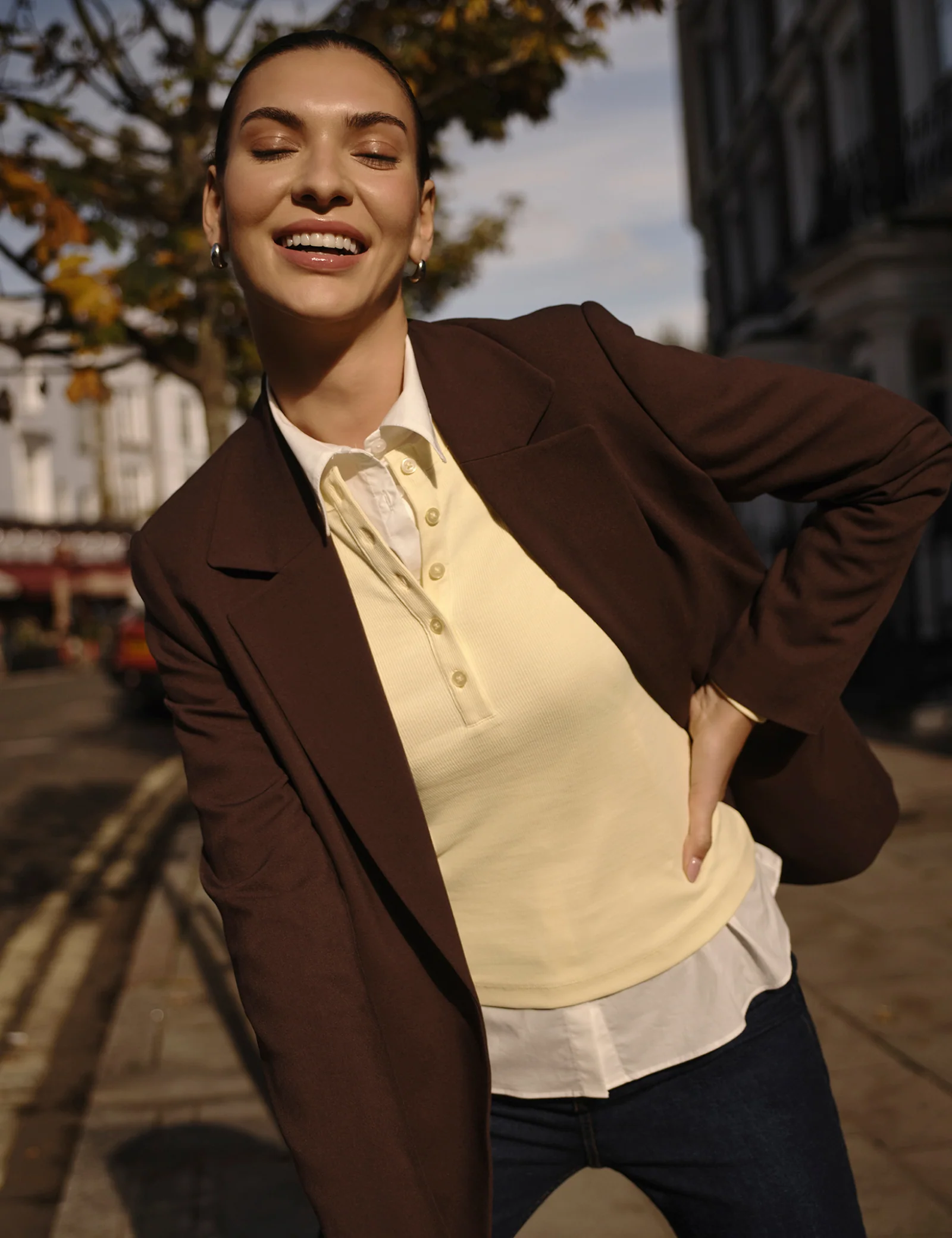 Chocolate Brown Twill Double Breasted Blazer - Image 3