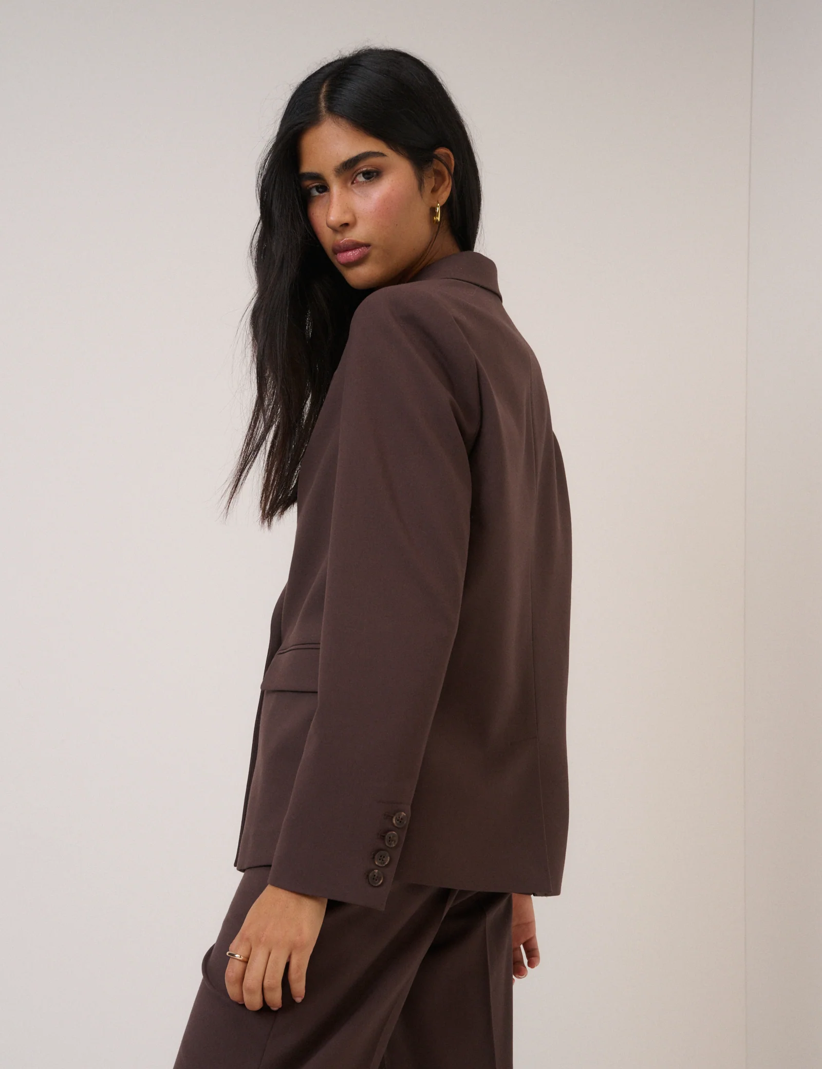 Chocolate Brown Twill Double Breasted Blazer - Image 6