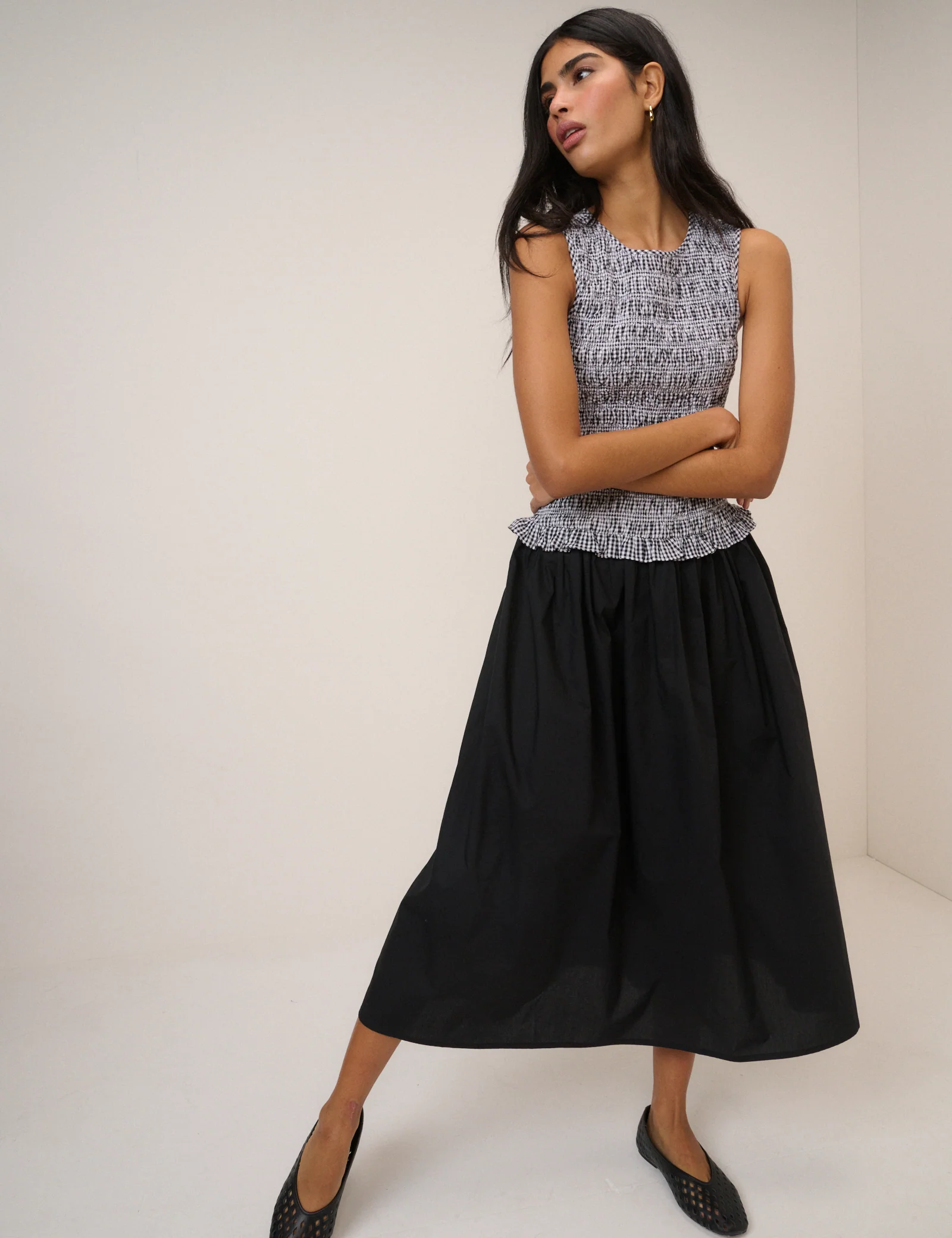 Gingham Shirred Bodice Drina Midi Dress - Image 2