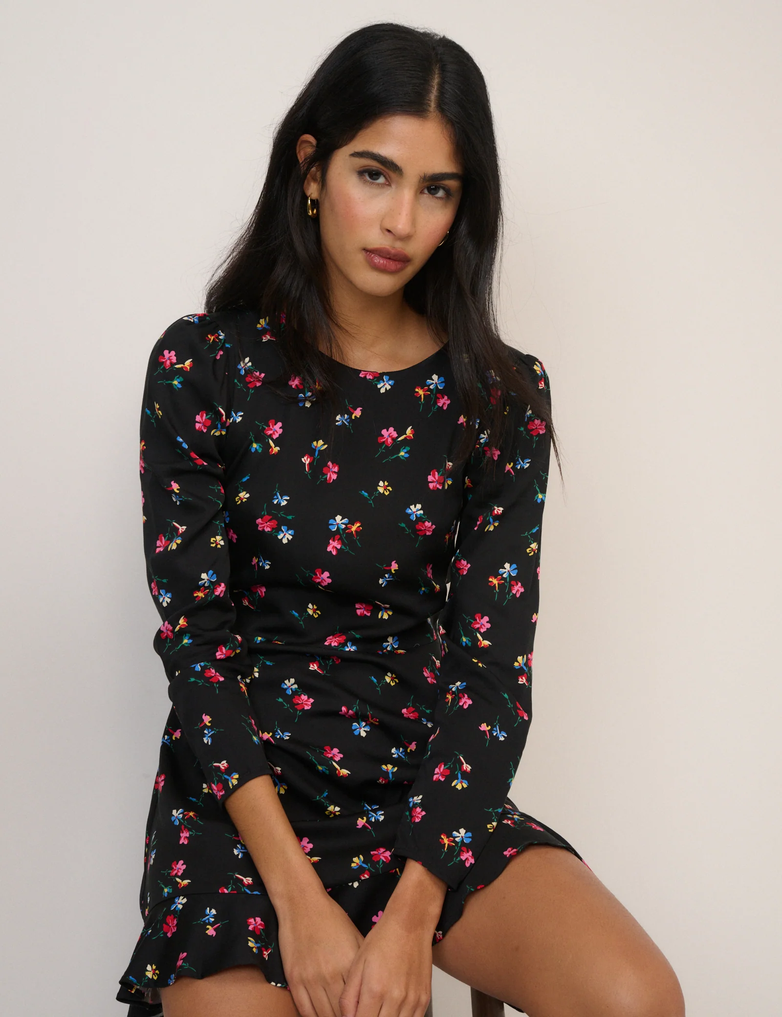 Black Floral Dylan Mini Dress - Image 4