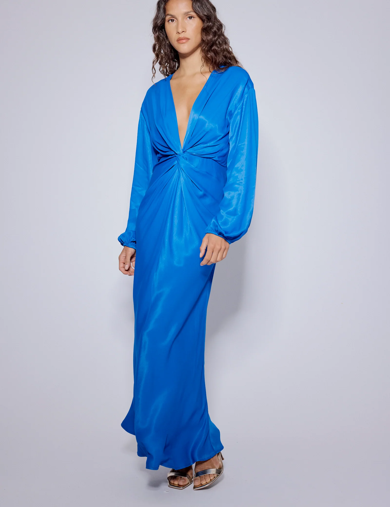 Electric Blue Balloon Sleeve Adina Midi Dress - Image 4