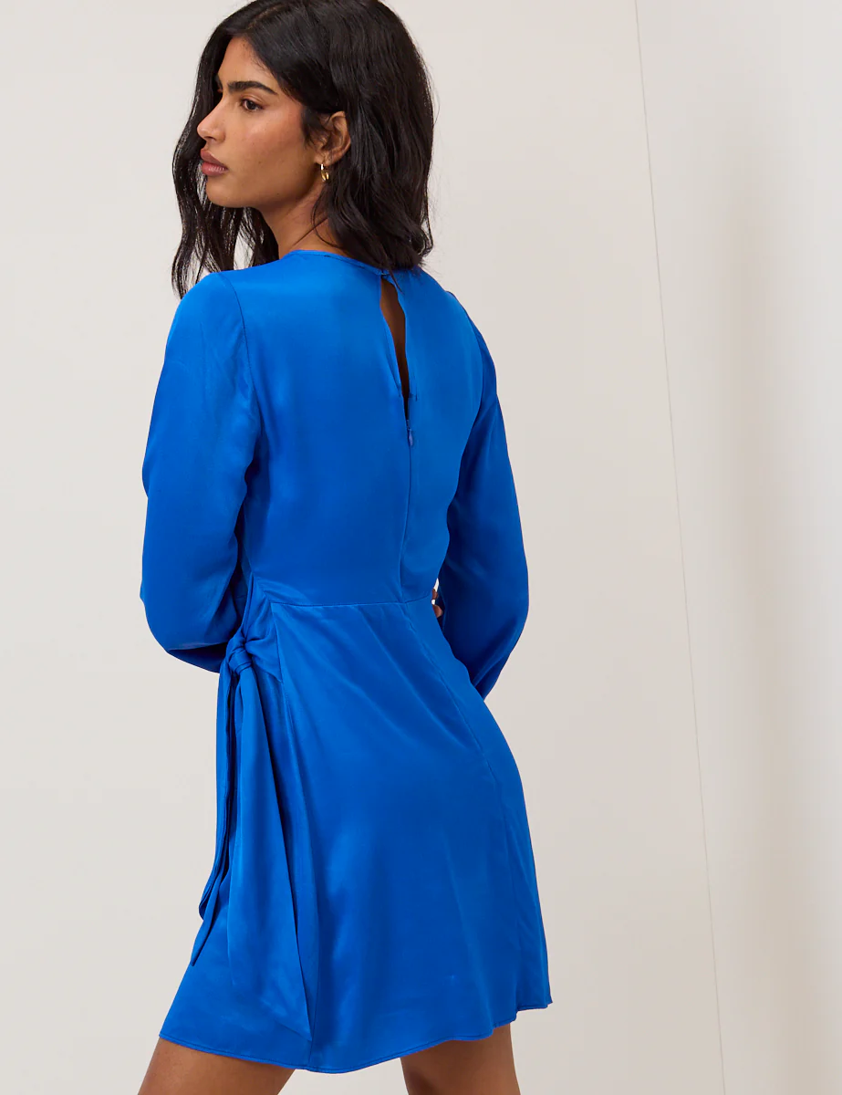 Electric Blue Satin Bow Tie Blair Mini Dress - Image 5