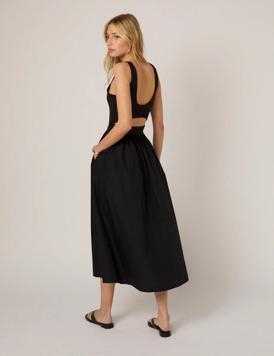 Black Fitted Bodice Eliana Midi Dress