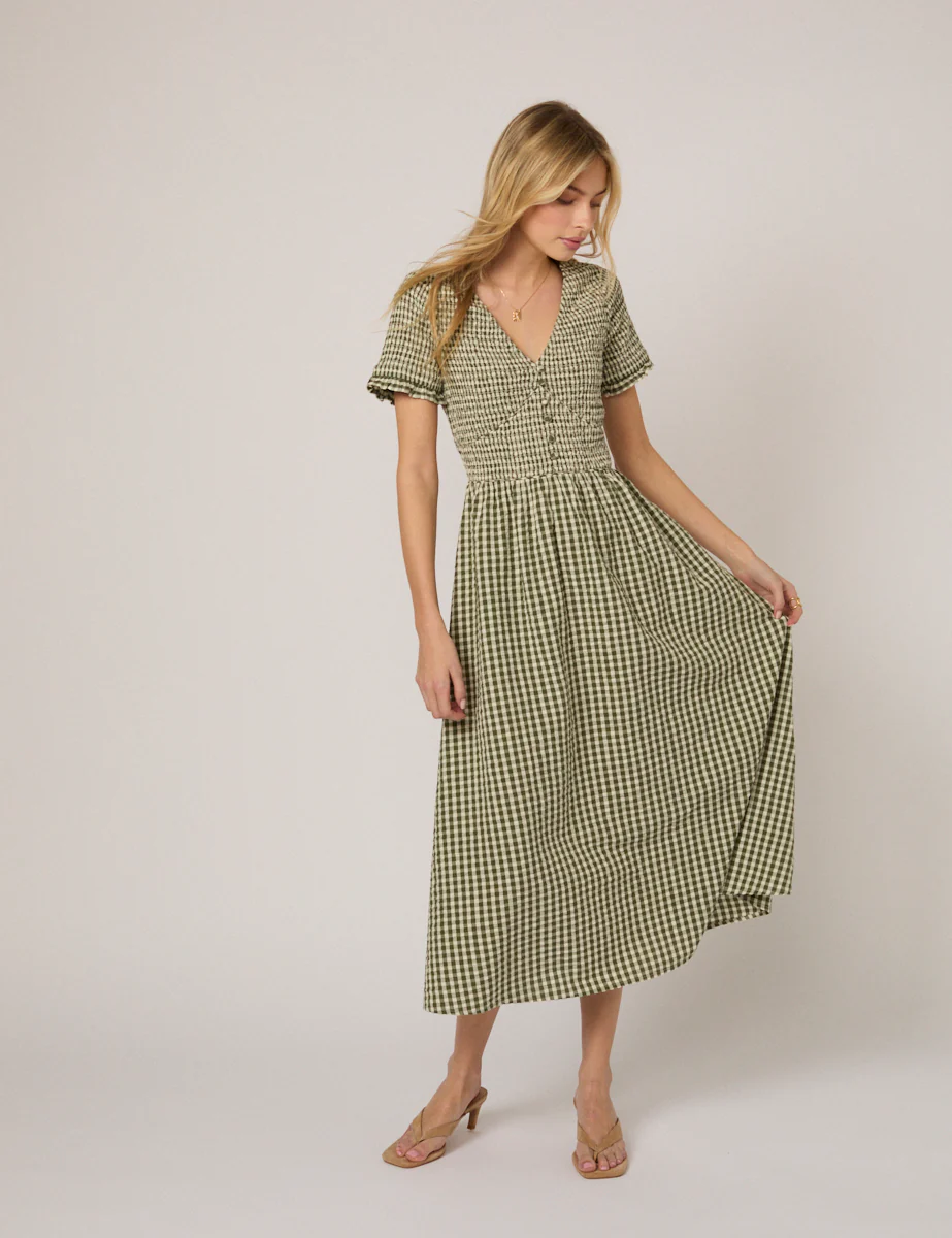 Green Gingham Eliza Midi Dress - Image 3