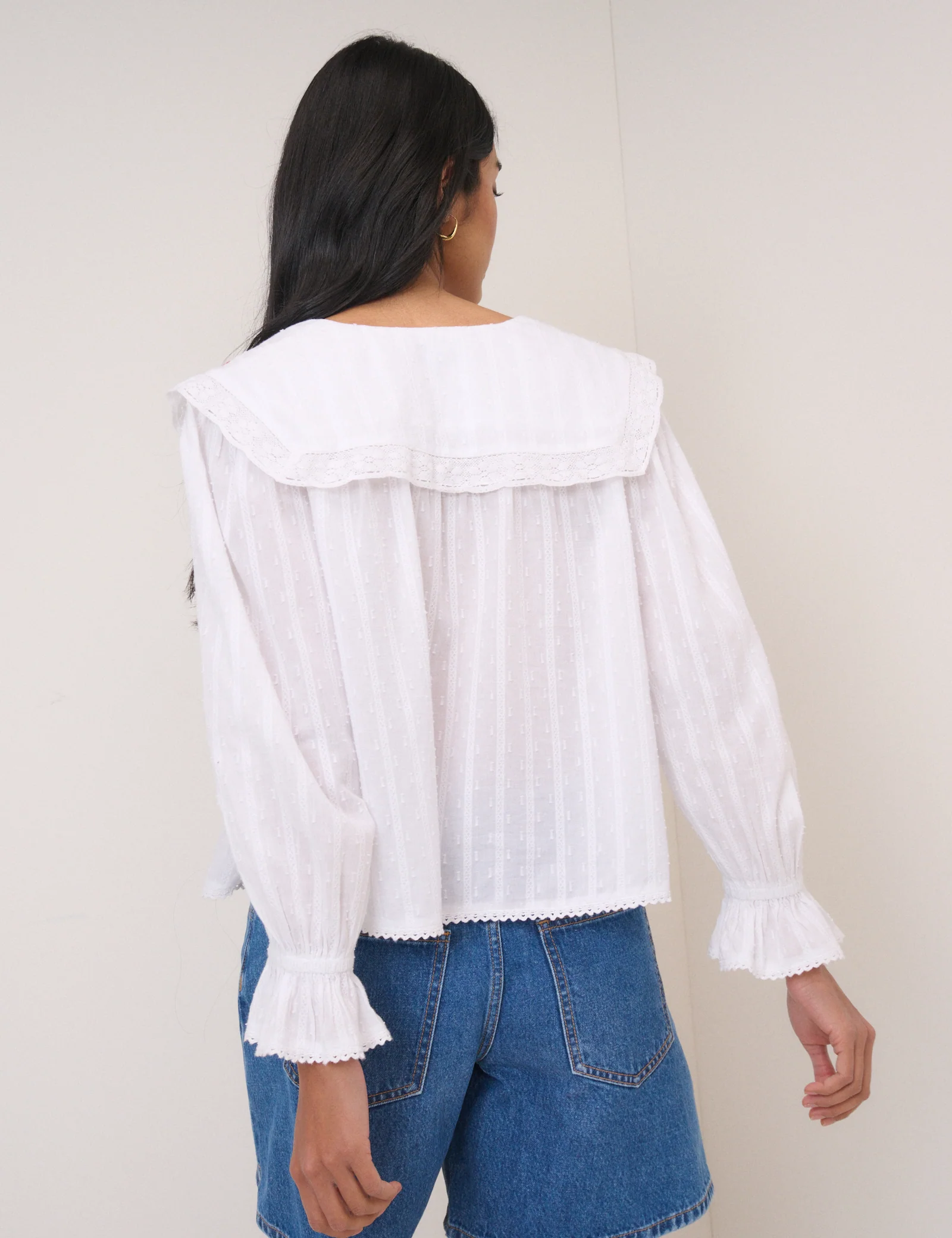 White Floral Collar Embroidered Blouse - Image 6