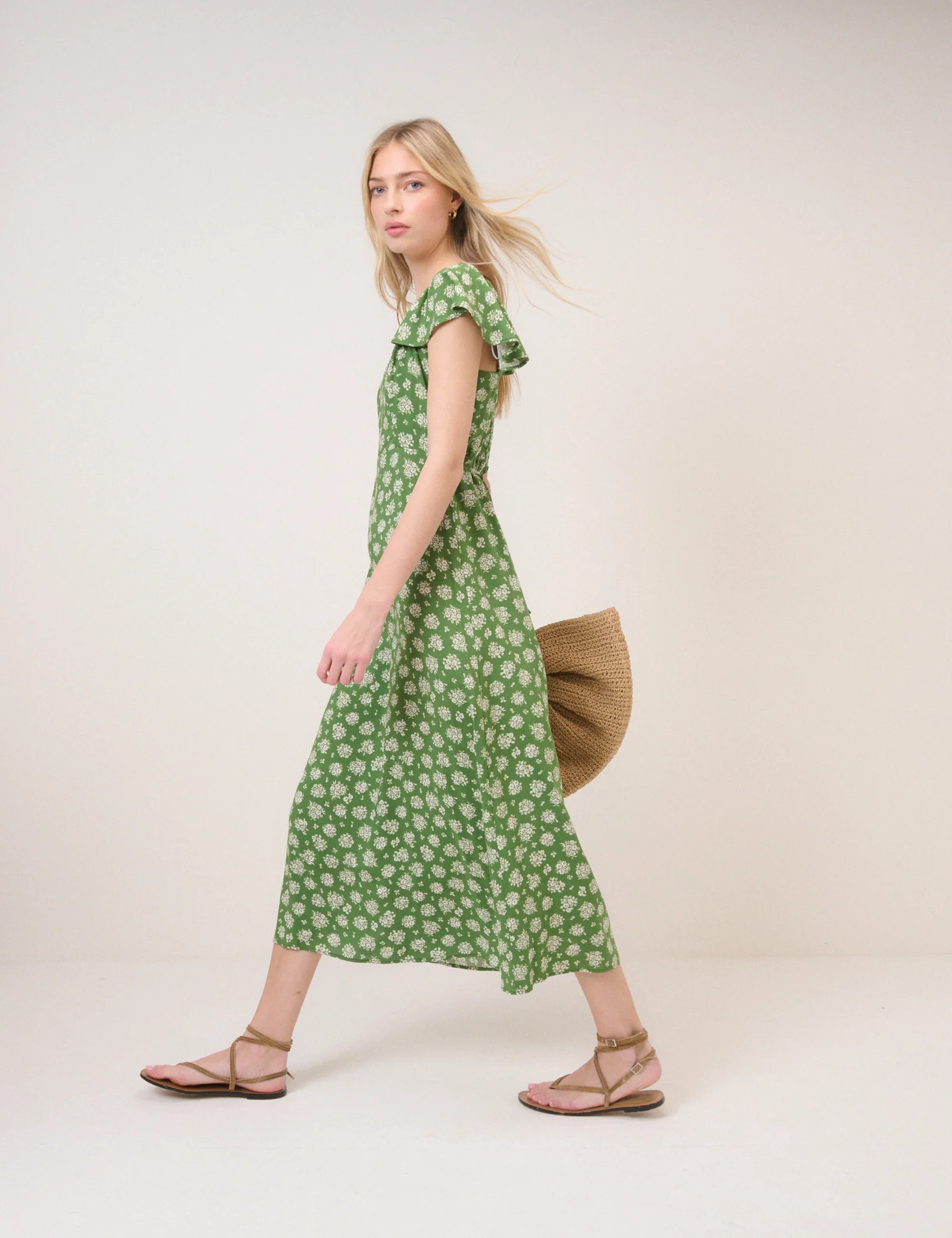 Green Floral Elsie Midi Dress - Image 3