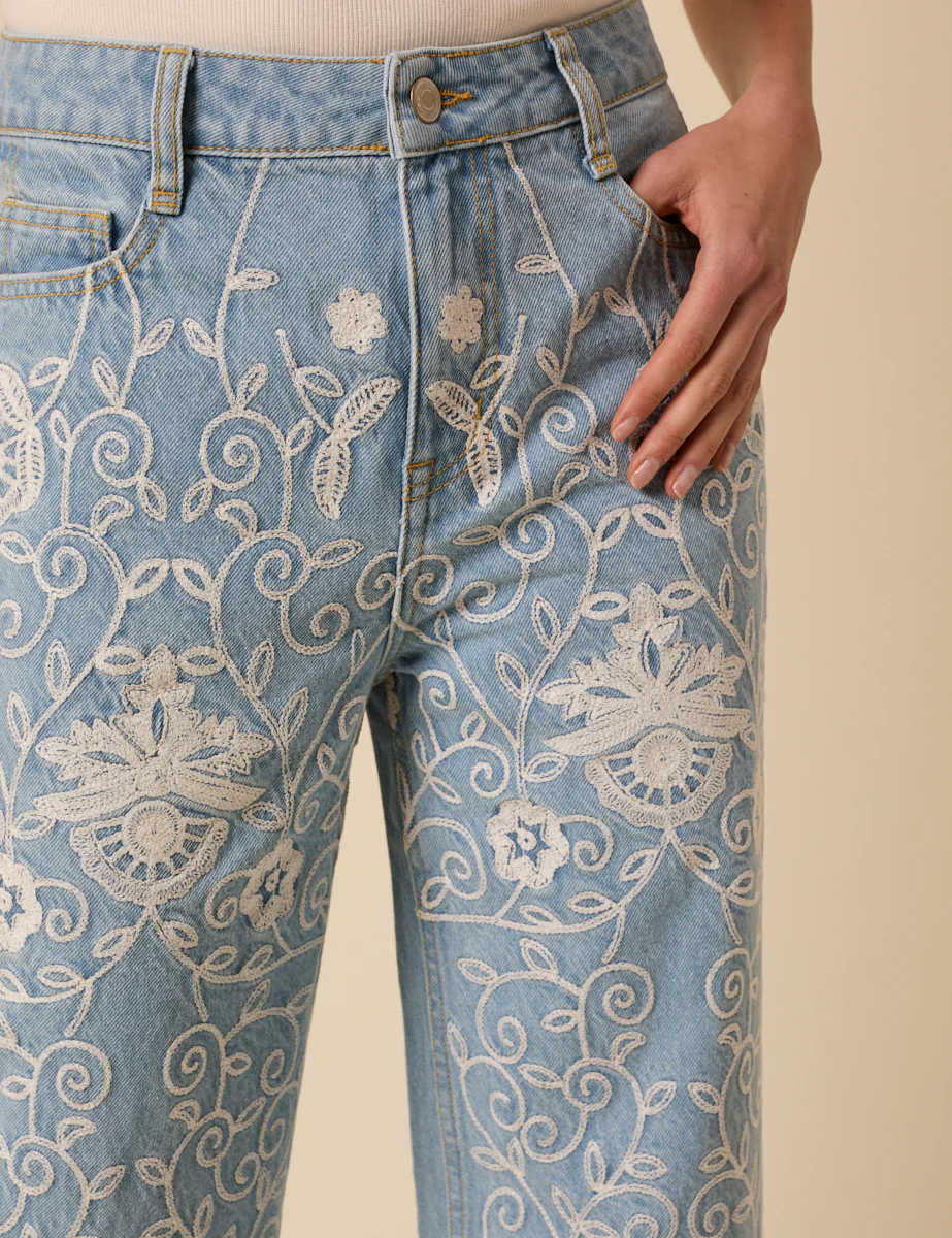 Light Blue Embroidered High Rise Jeans - Image 2