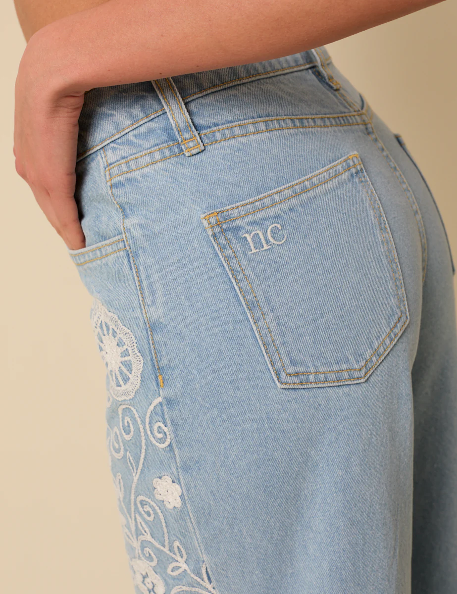 Light Blue Embroidered High Rise Jeans - Image 4
