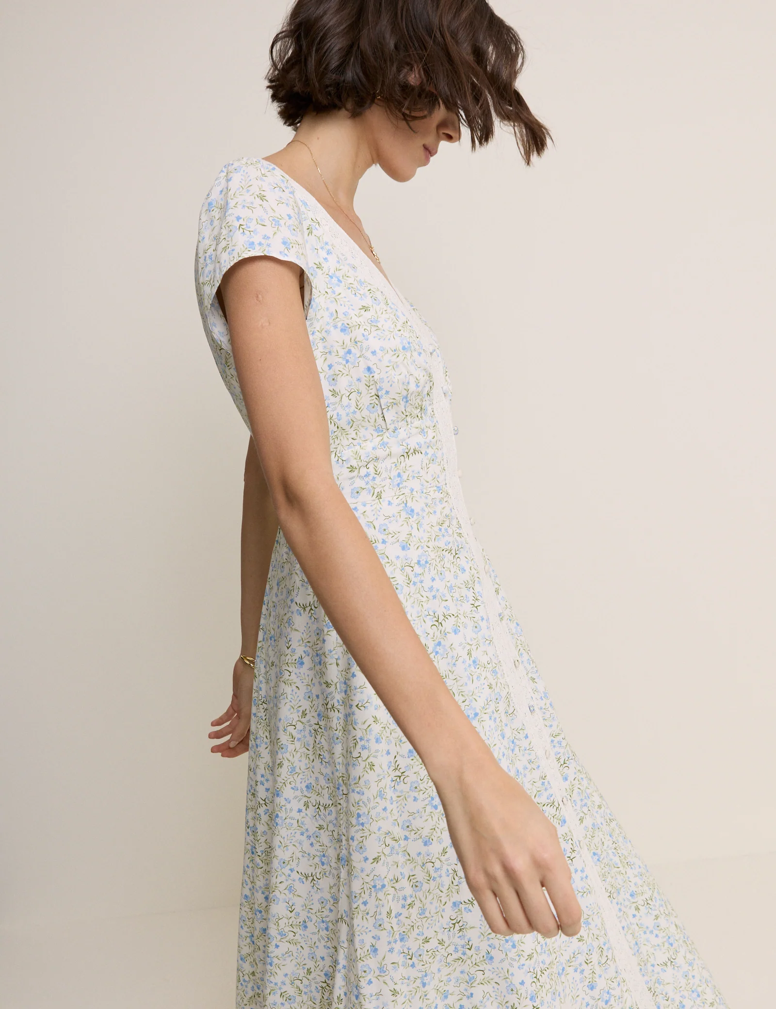 White Ditsy Floral Emma Midi Dress - Image 2