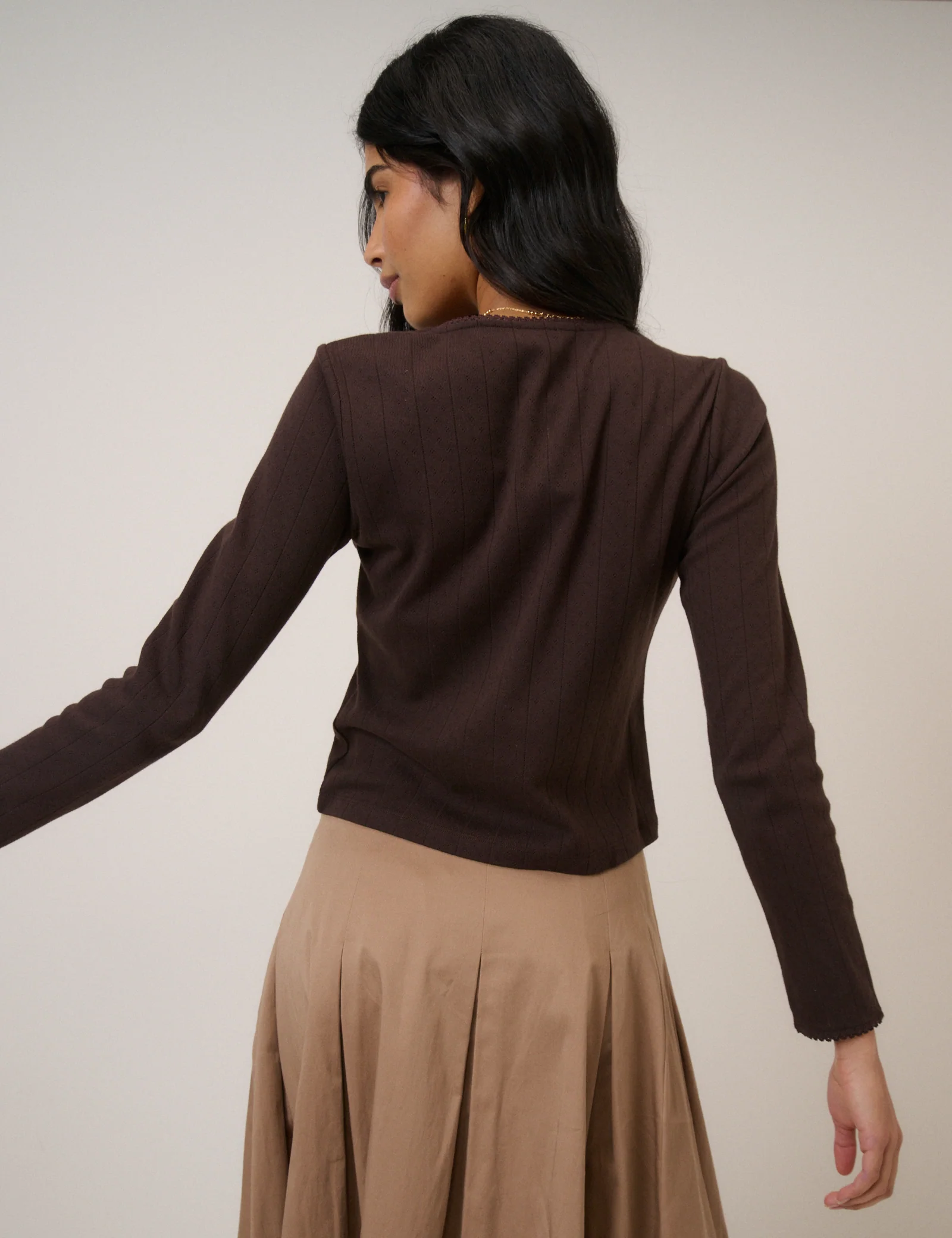 Brown Pointelle Jersey Cardigan - Image 5