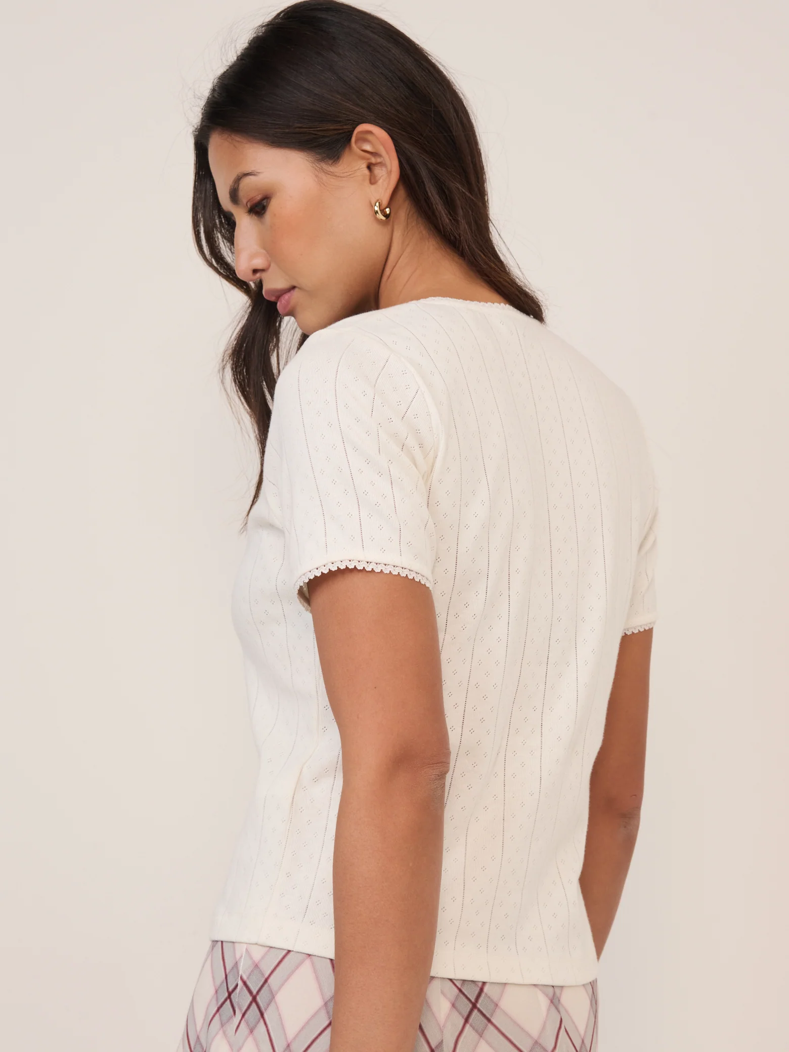White Pointelle Short Sleeve Top - Image 5
