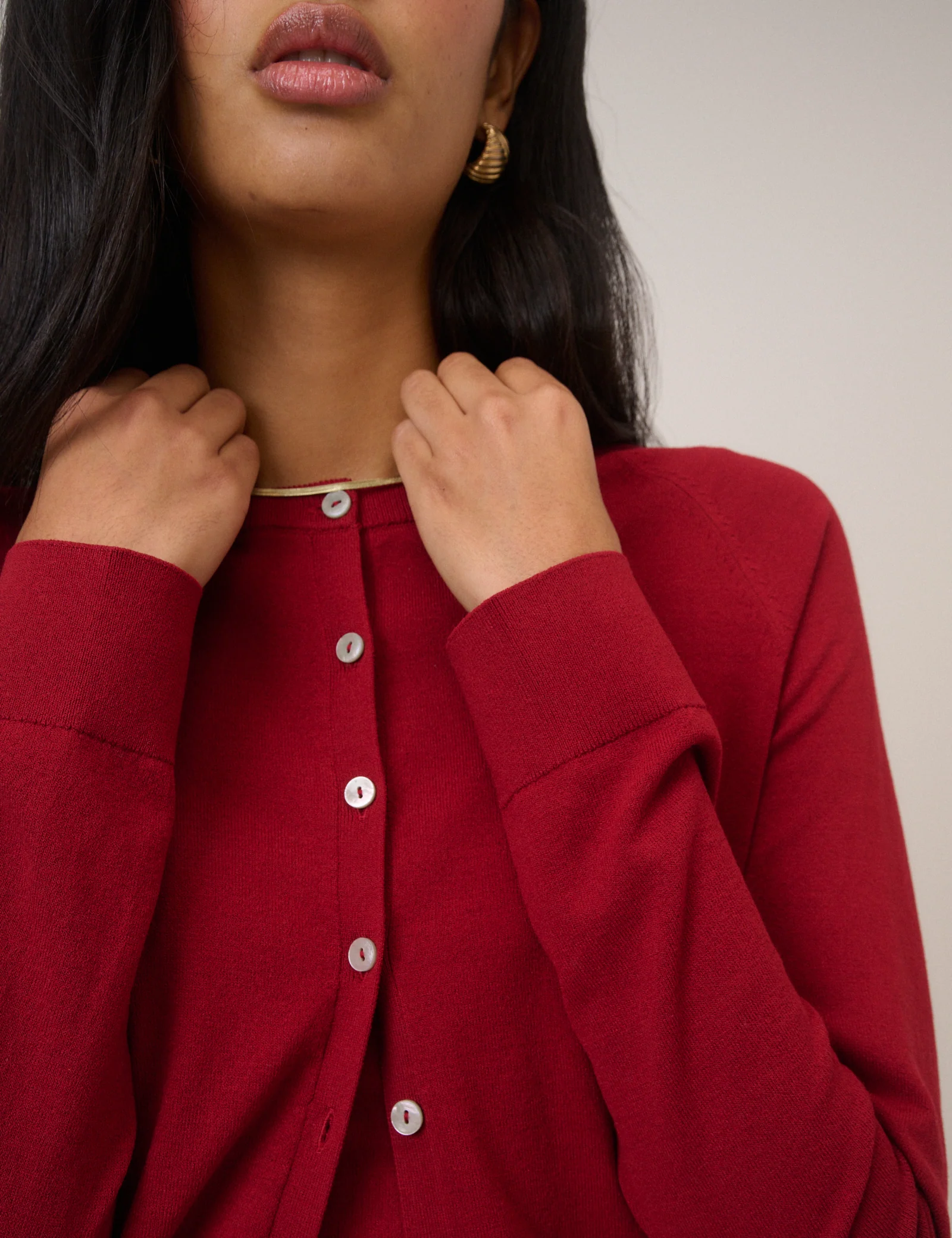 Red Crew Neck Cardigan - Image 5