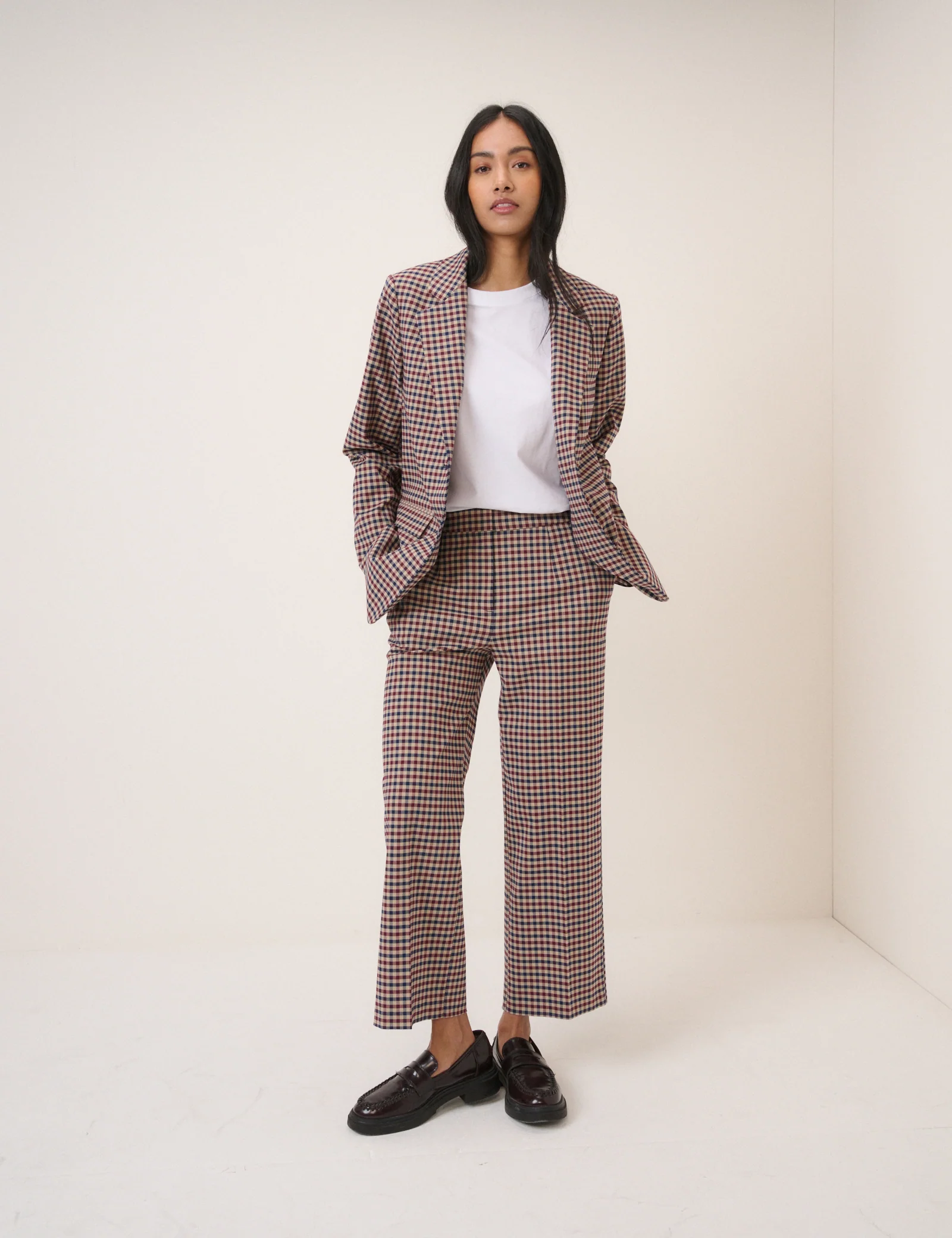 Red and Navy Gingham Tailored Trousers - Image 5