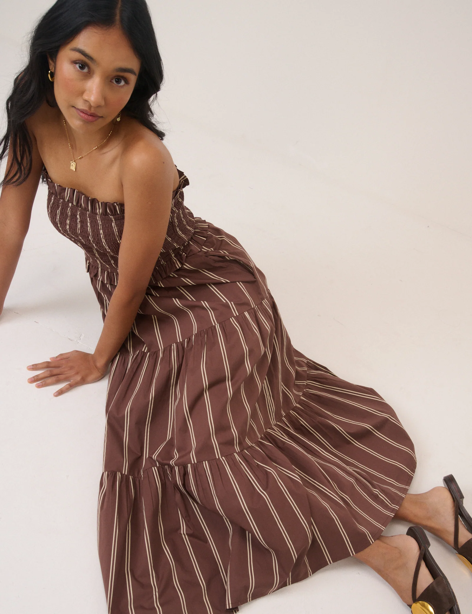 Brown Striped Eva Midi Bandeau Dress - Image 5