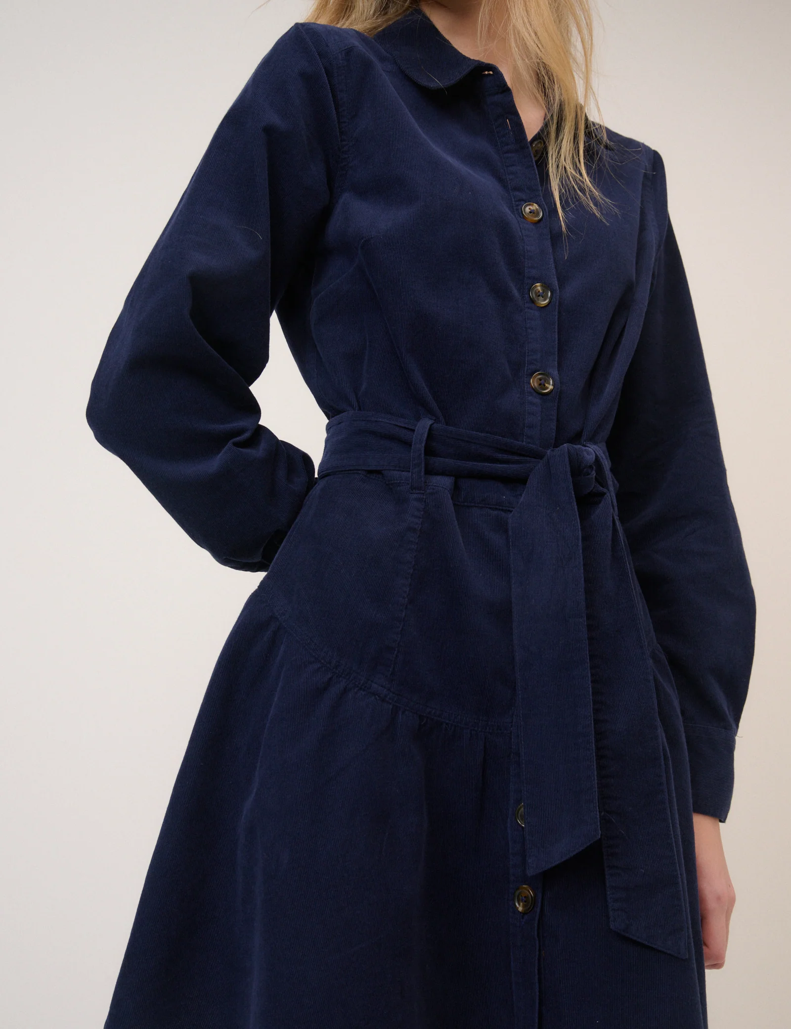 Navy Cord Tie Waist Eve Shirt Dress - Image 2