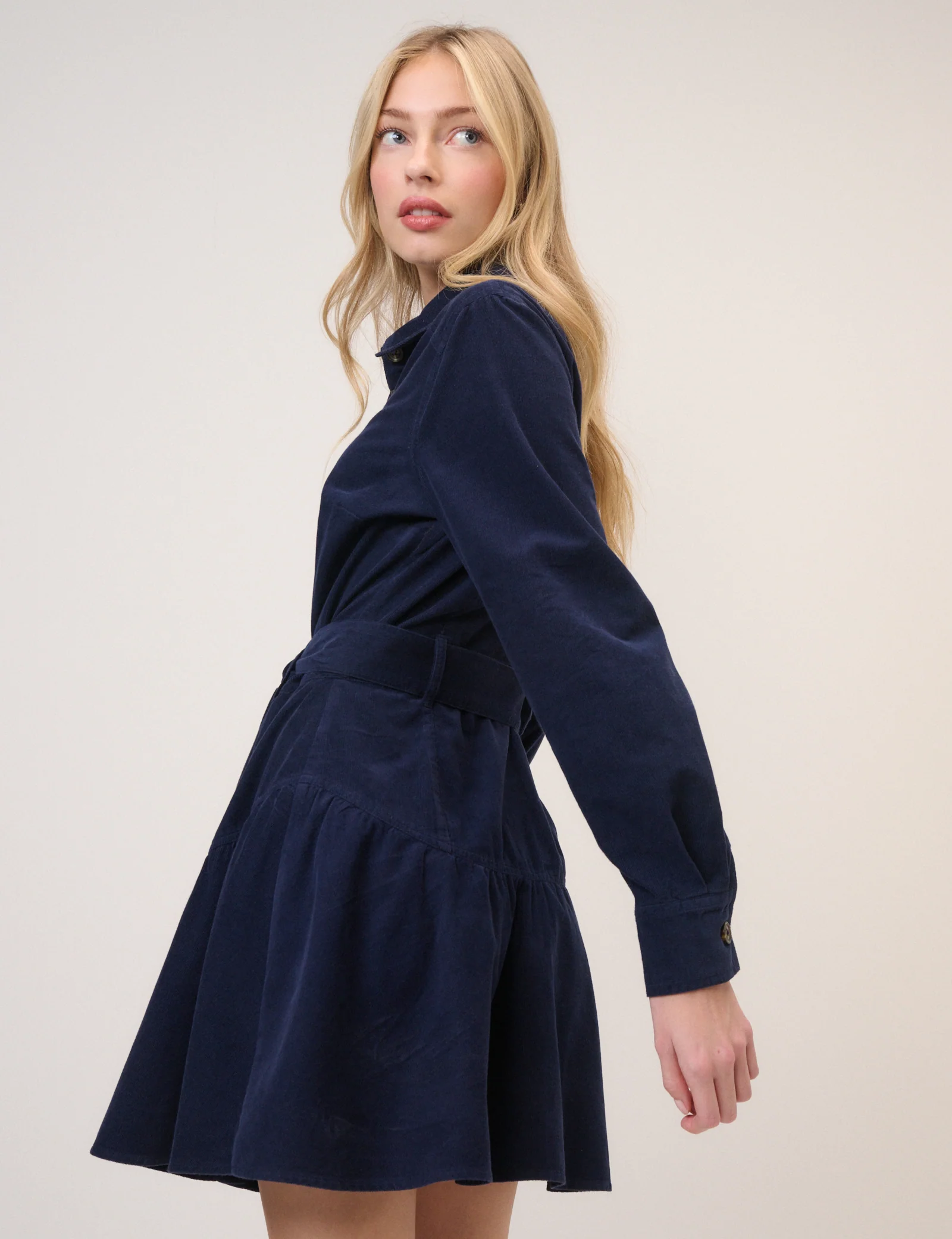 Navy Cord Tie Waist Eve Shirt Dress - Image 5