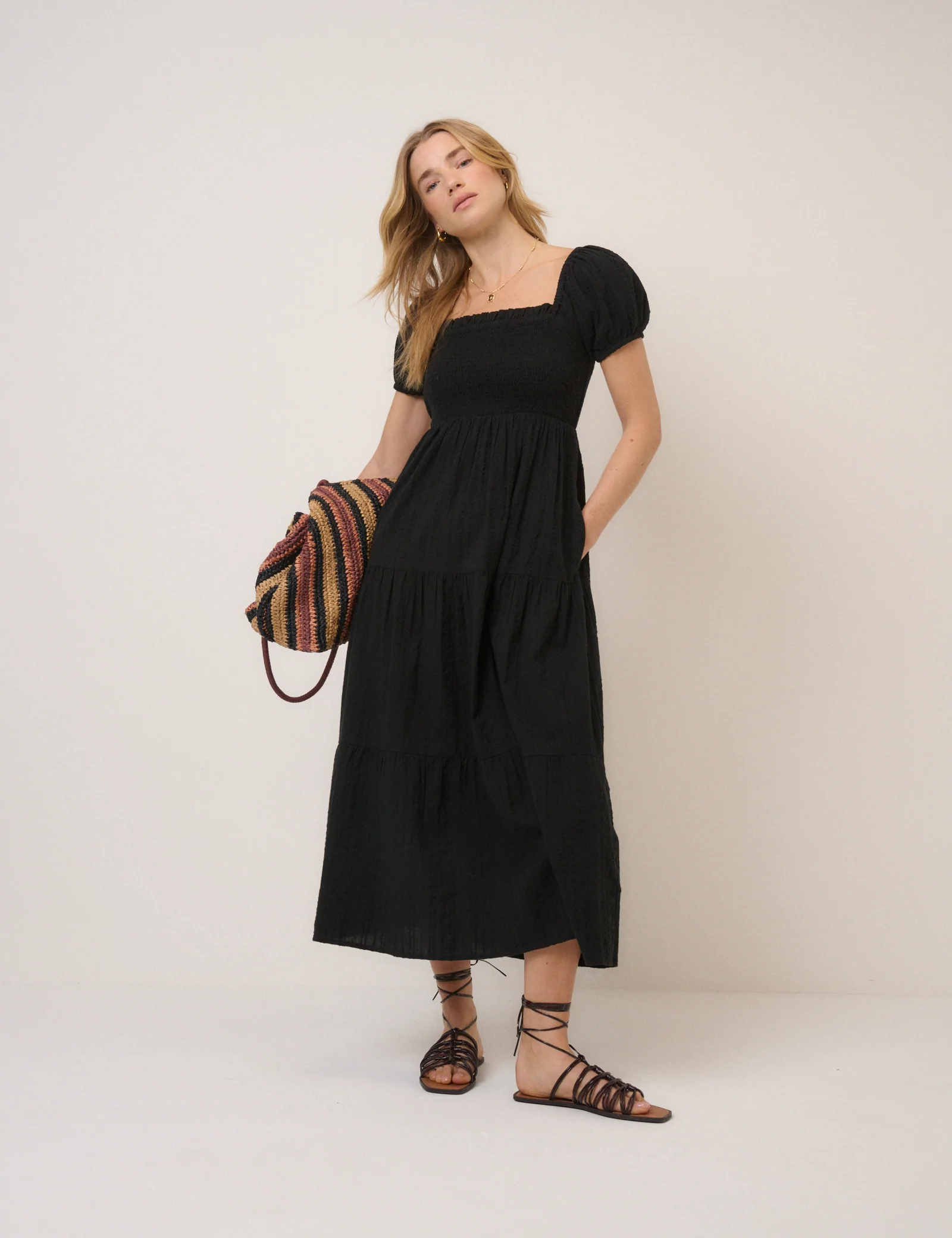 Black Tiered Everly Midi Dress