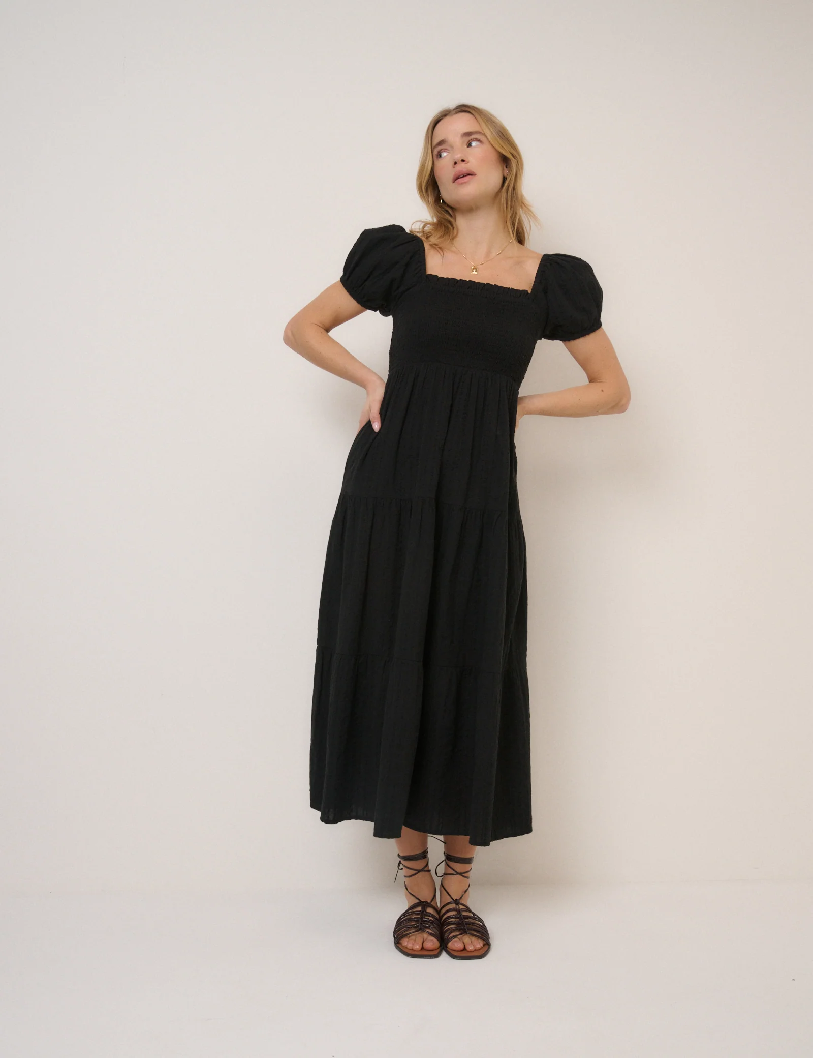 Black Tiered Everly Midi Dress - Image 4