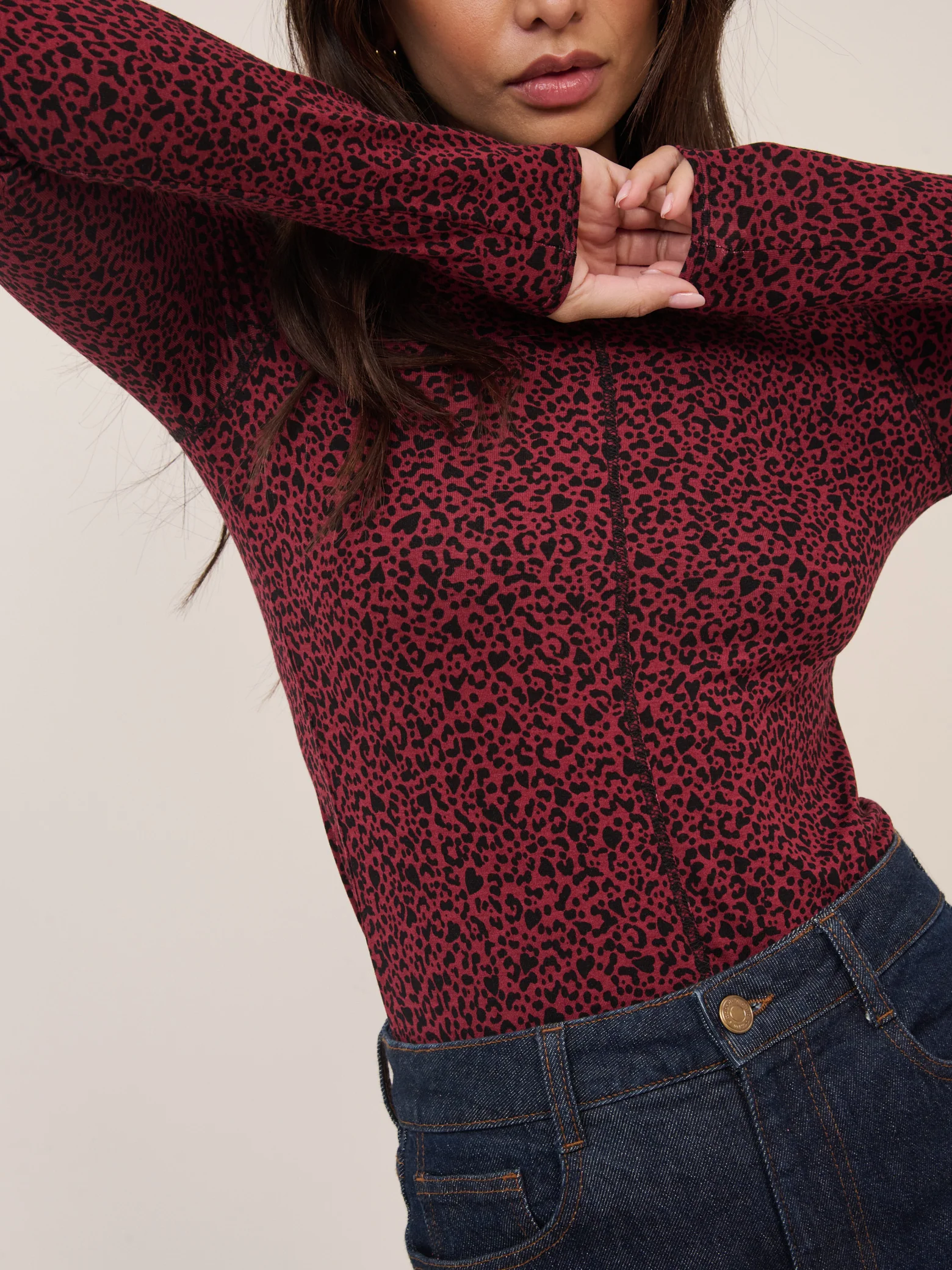 Red Leopard Print Long Sleeve Top - Image 2