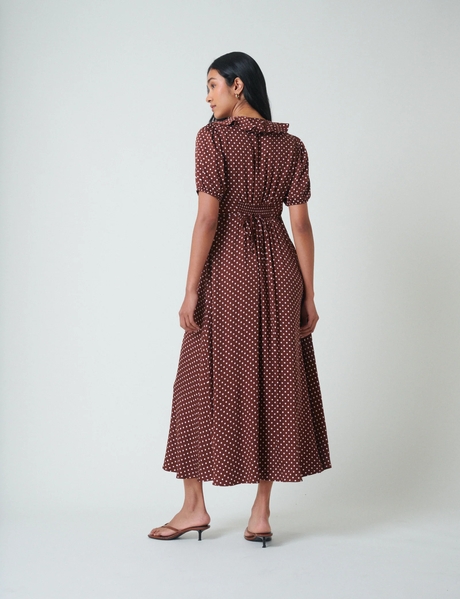 Brown Polka Dot Fae Midi Dress - Image 5