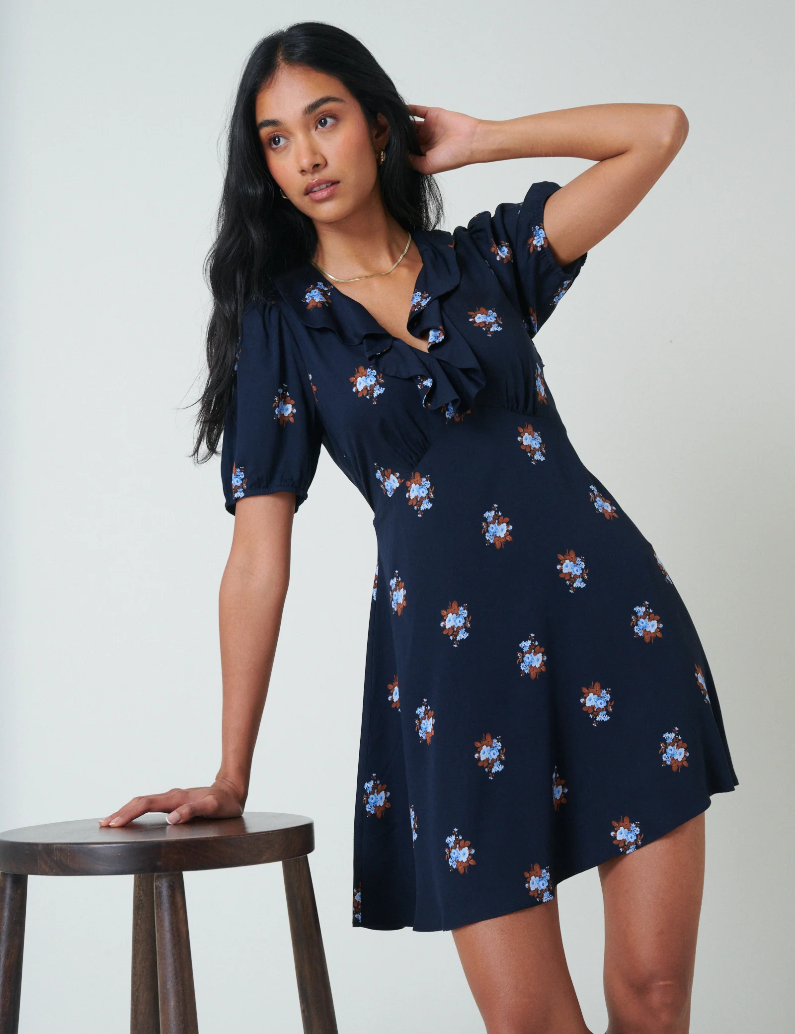 Navy Floral Fae Mini Dress - Image 3