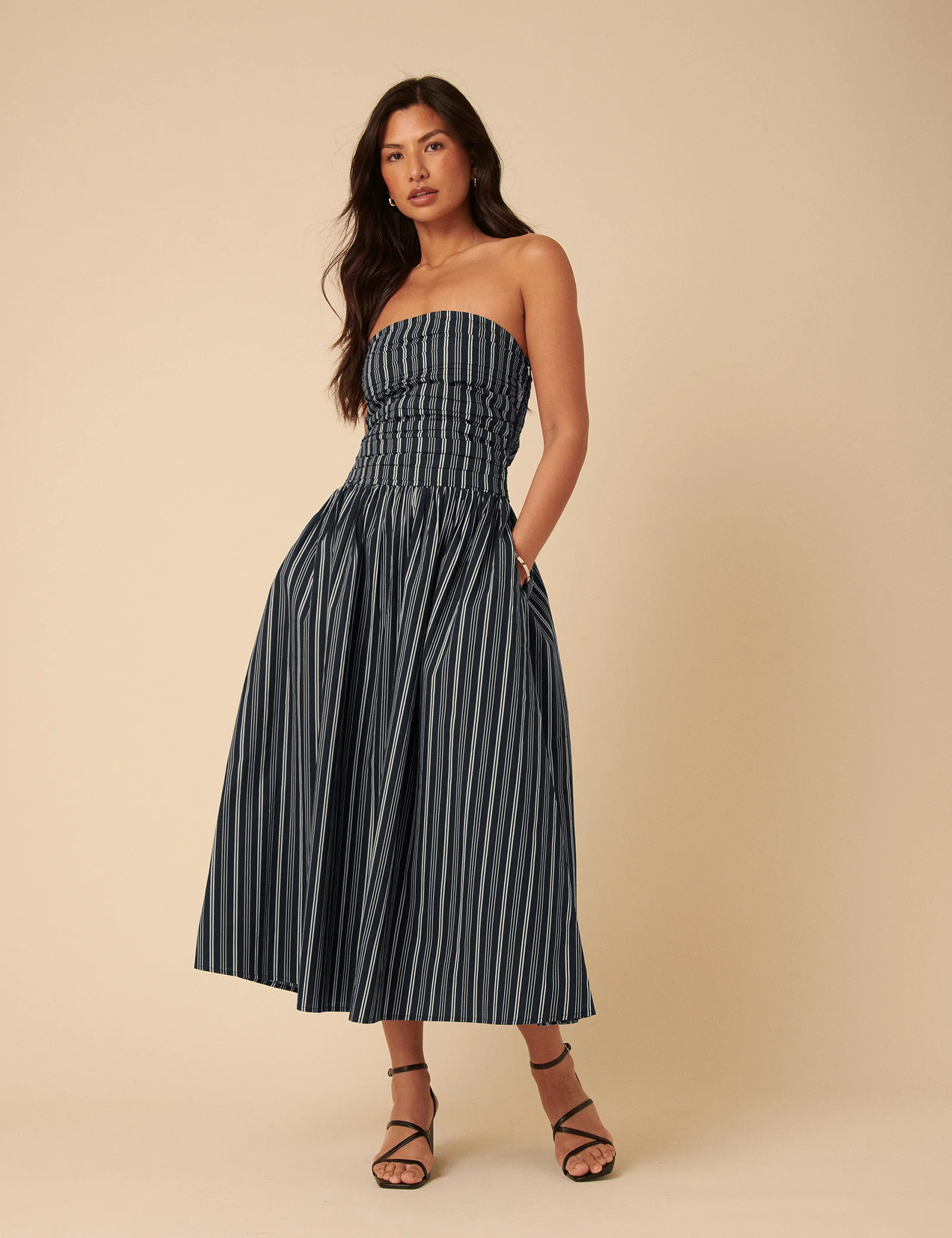 Navy Pinstripe Felicity Midi Dress - Image 2