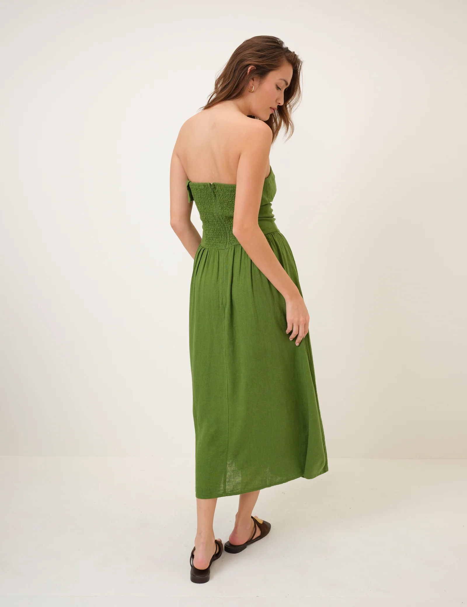 Green Linen-Blend Bandeau Fia Midi Dress - Image 5
