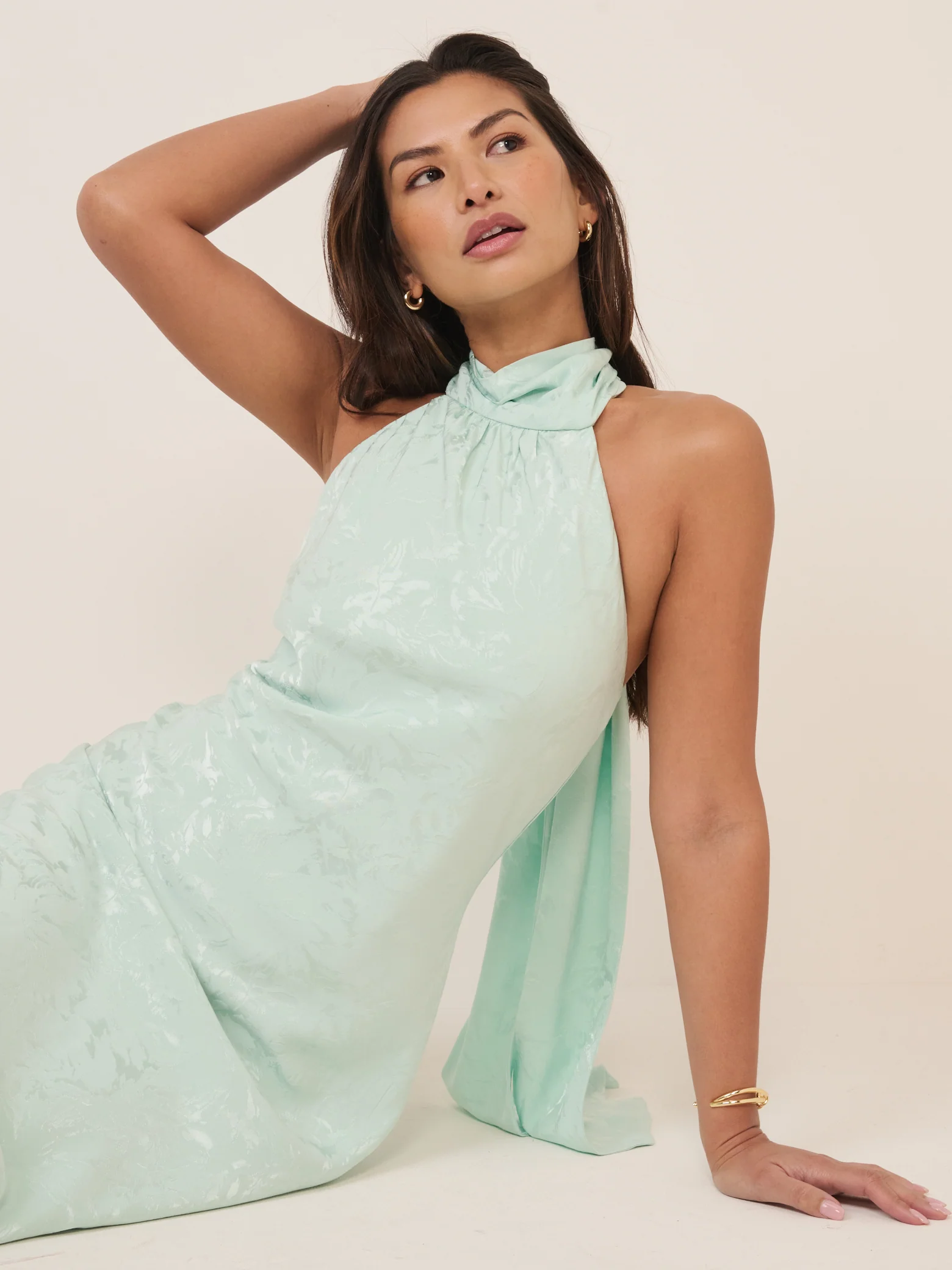 Mint Green Floral Jacquard Fifi Maxi Dress - Image 3
