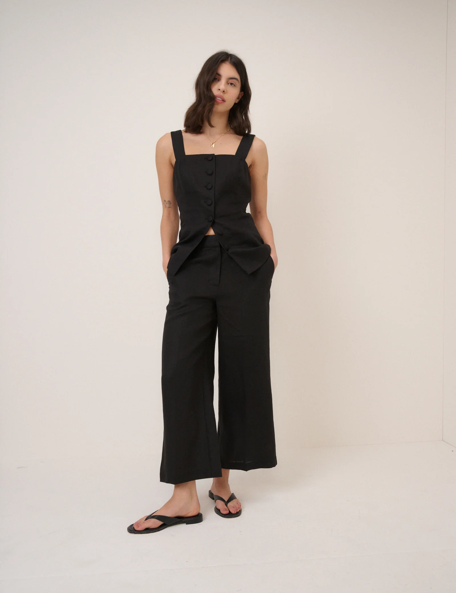 Black Leather Flip Flops - Image 2